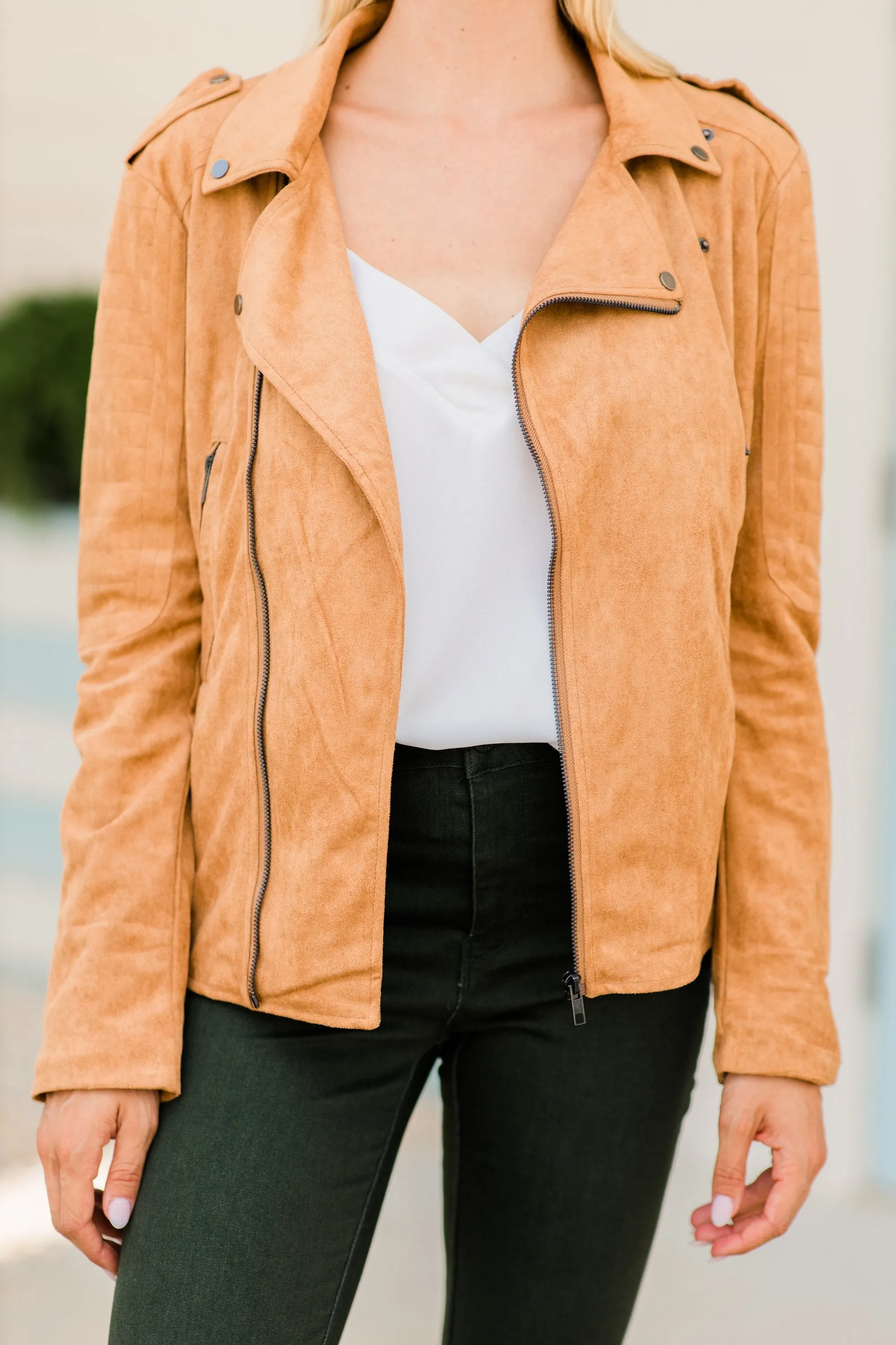 I've Got A Feeling Camel Brown Moto Jacket