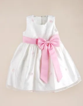 Ivory and Pink Floral Pleated Flower Girl Dress