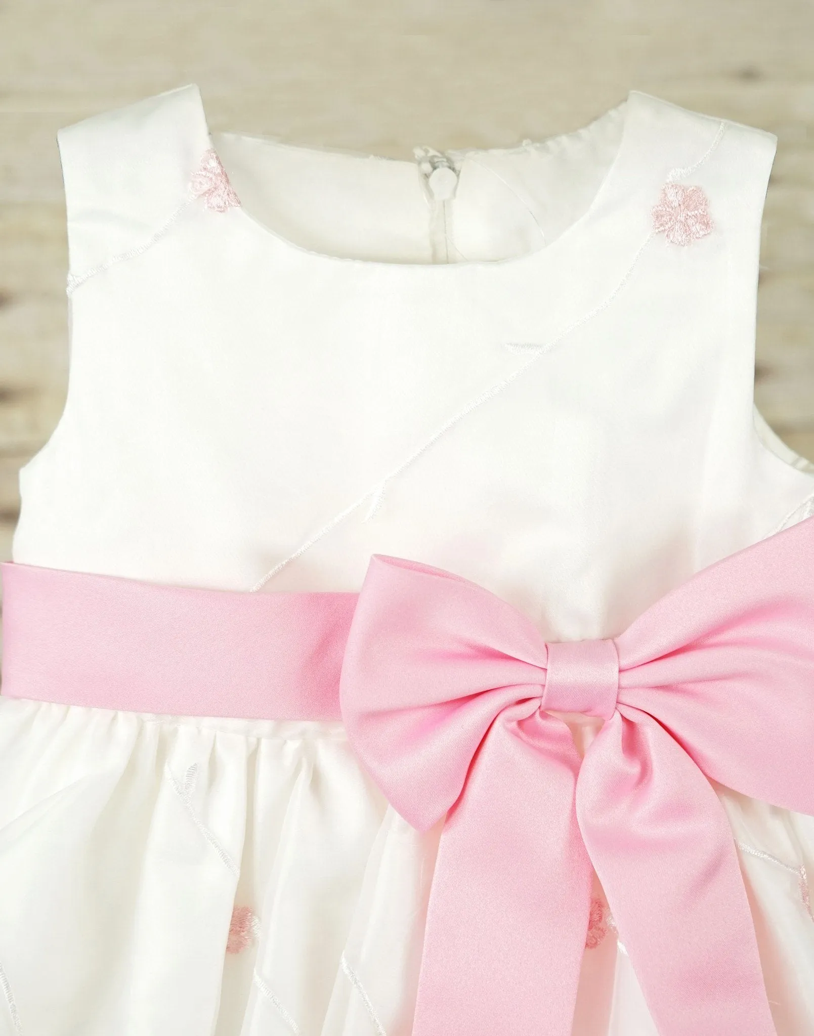 Ivory and Pink Floral Pleated Flower Girl Dress