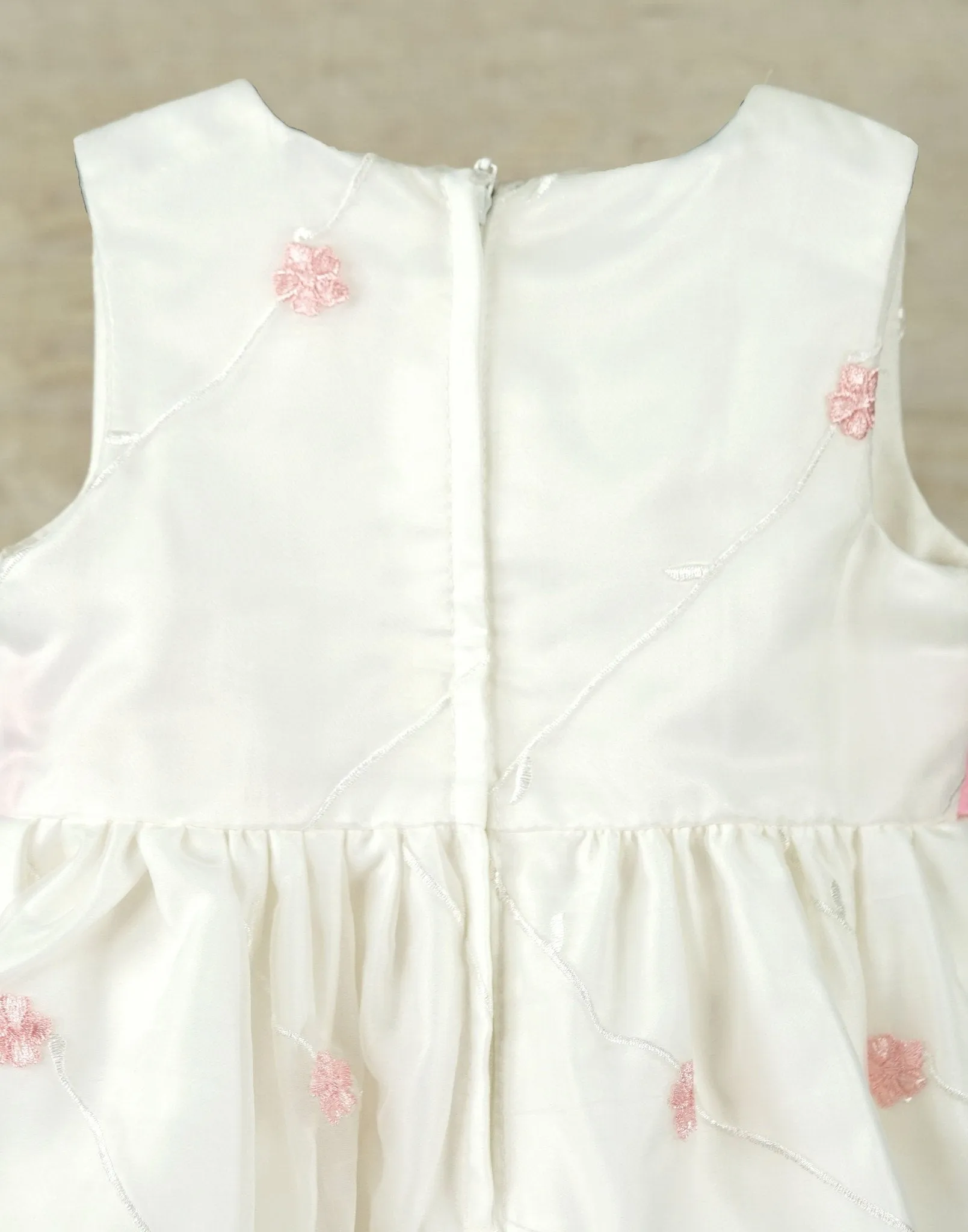 Ivory and Pink Floral Pleated Flower Girl Dress