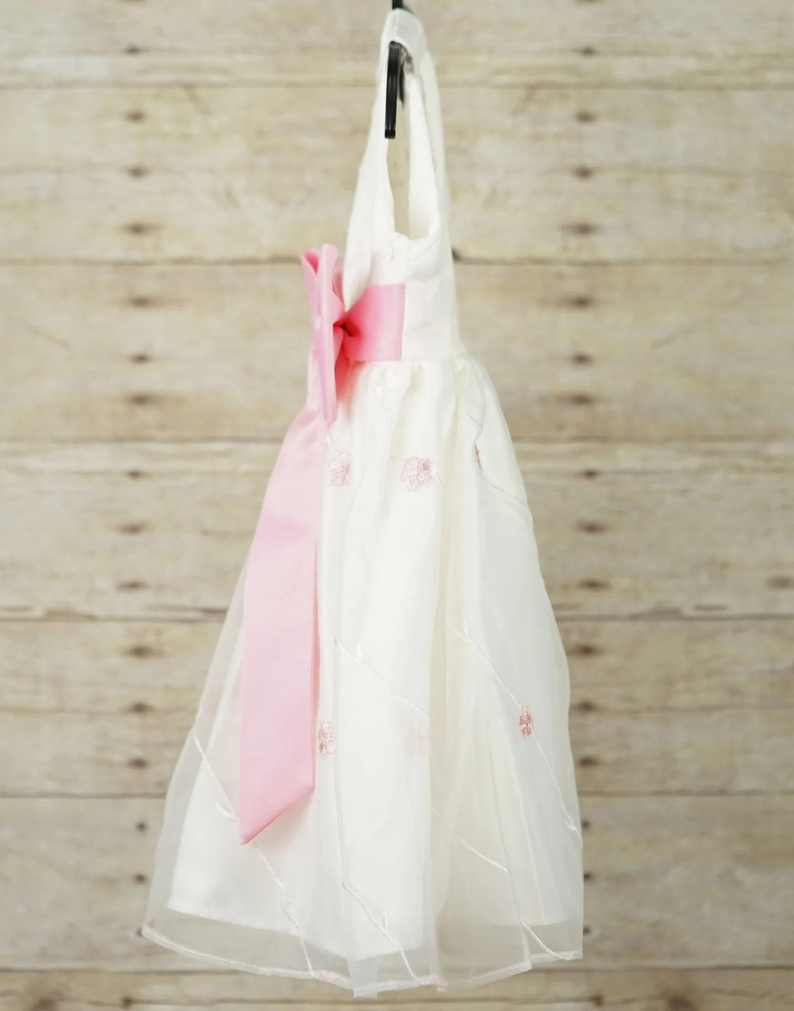 Ivory and Pink Floral Pleated Flower Girl Dress