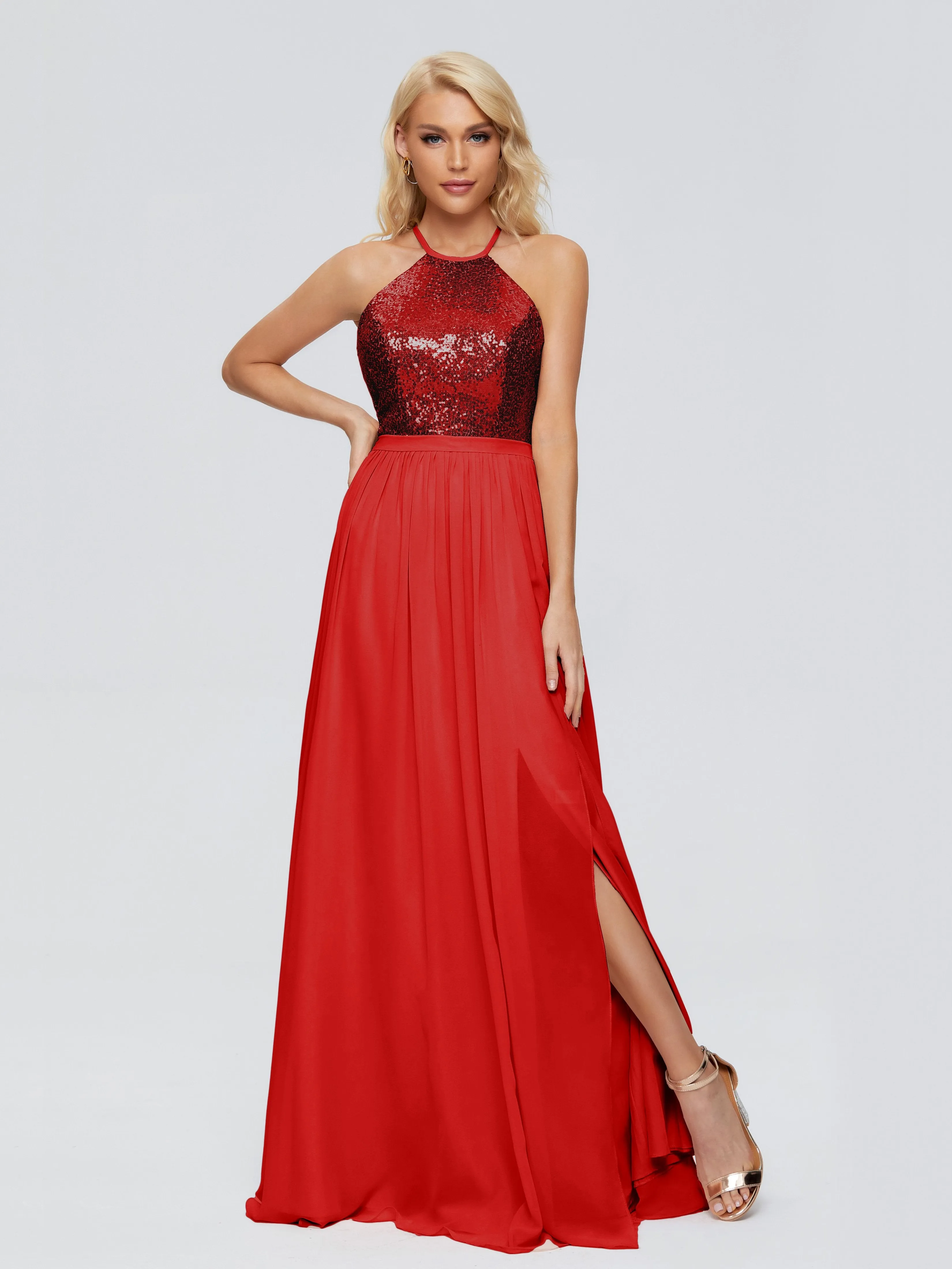 Jasmine A-line Halter Sequins Bridesmaid Dresses