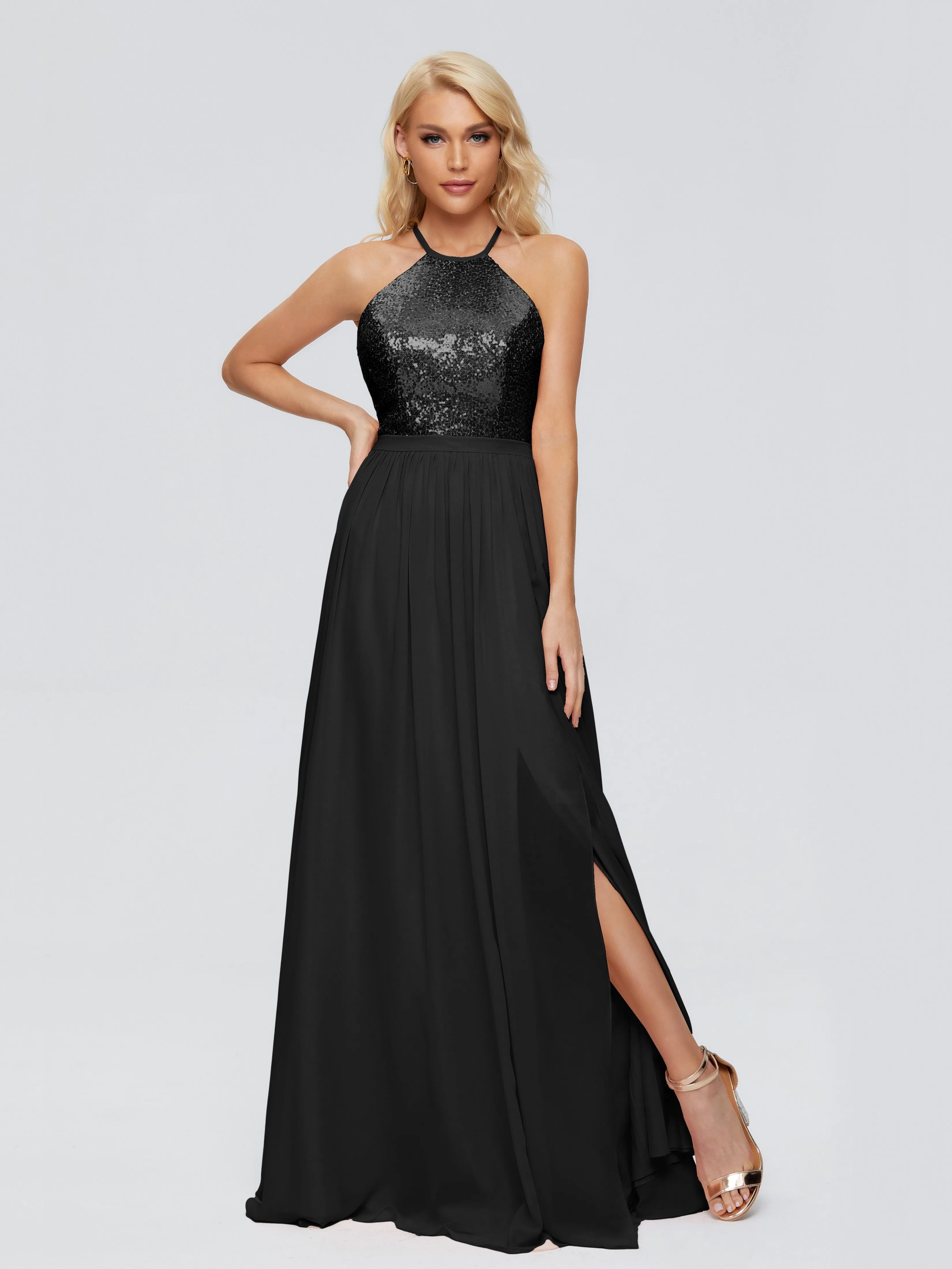 Jasmine A-line Halter Sequins Bridesmaid Dresses