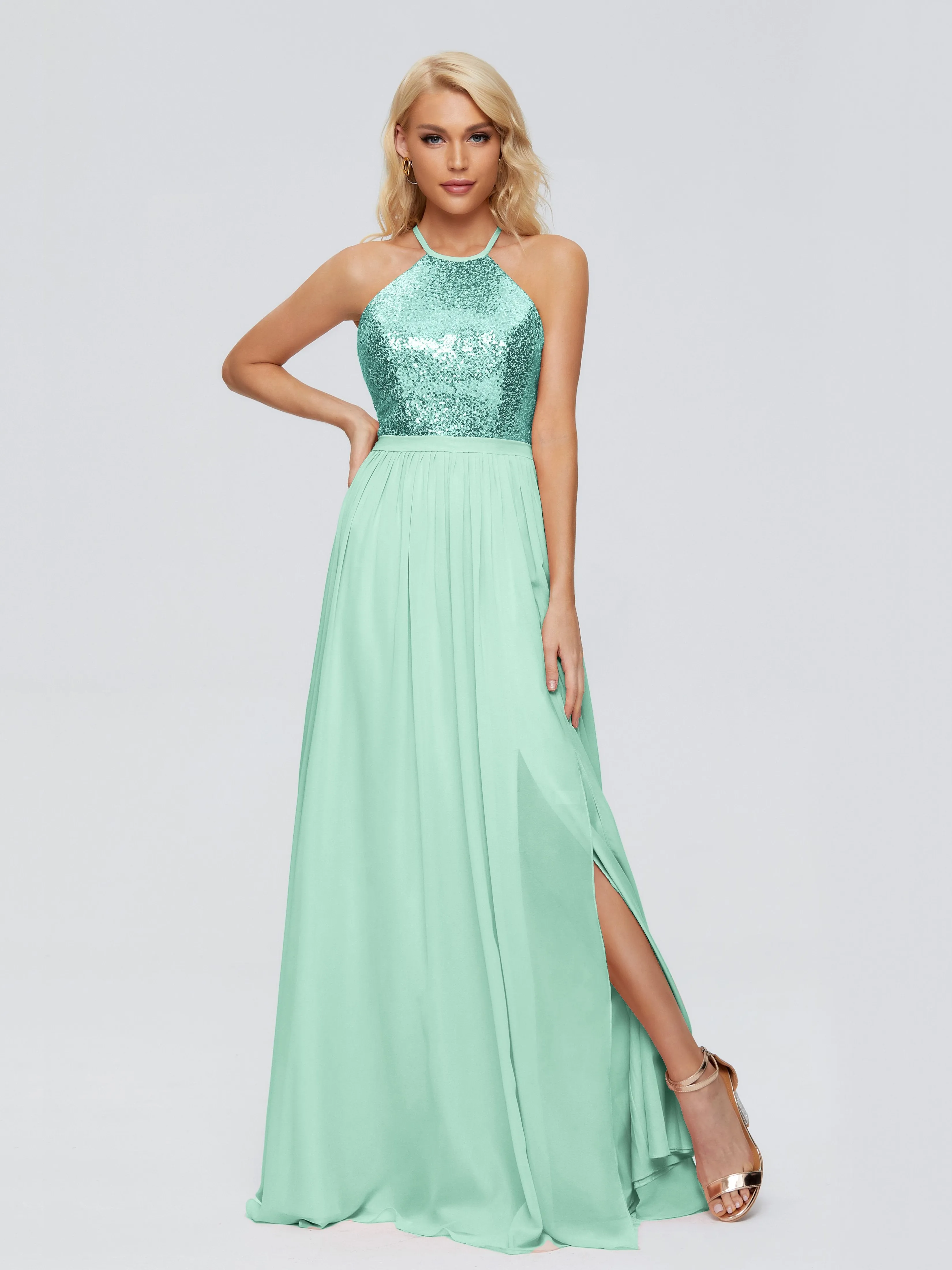 Jasmine A-line Halter Sequins Bridesmaid Dresses