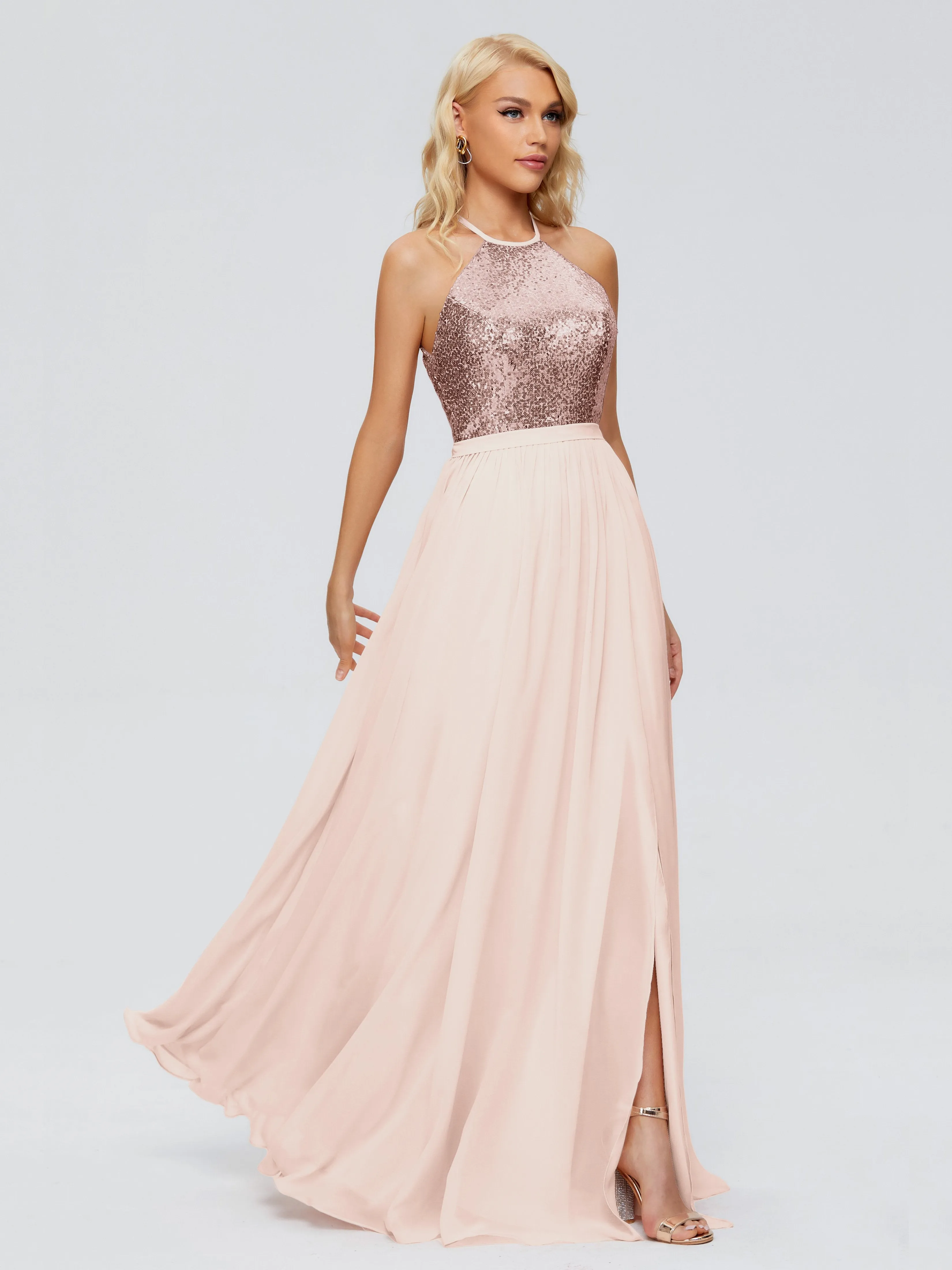 Jasmine A-line Halter Sequins Bridesmaid Dresses