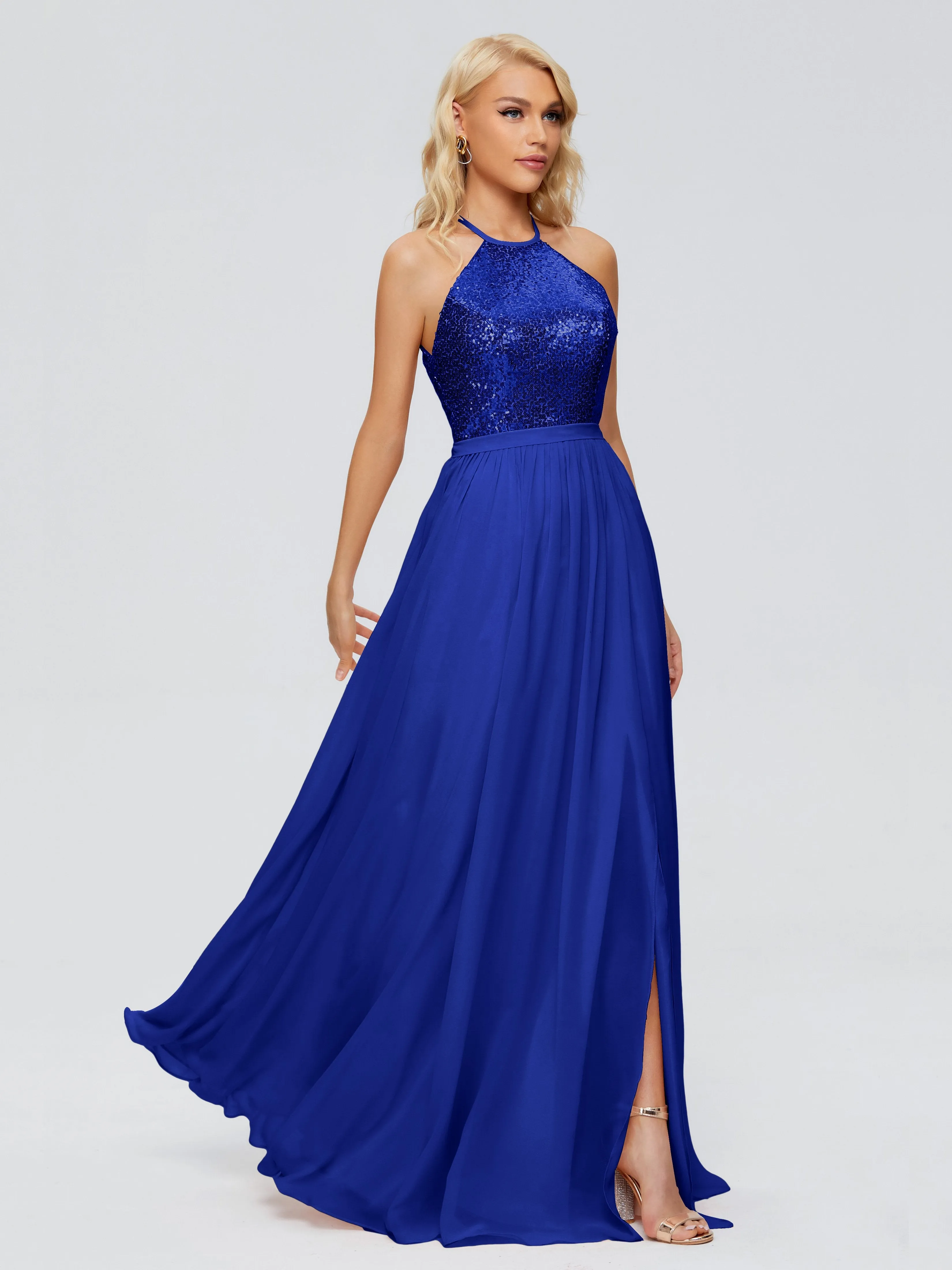 Jasmine A-line Halter Sequins Bridesmaid Dresses