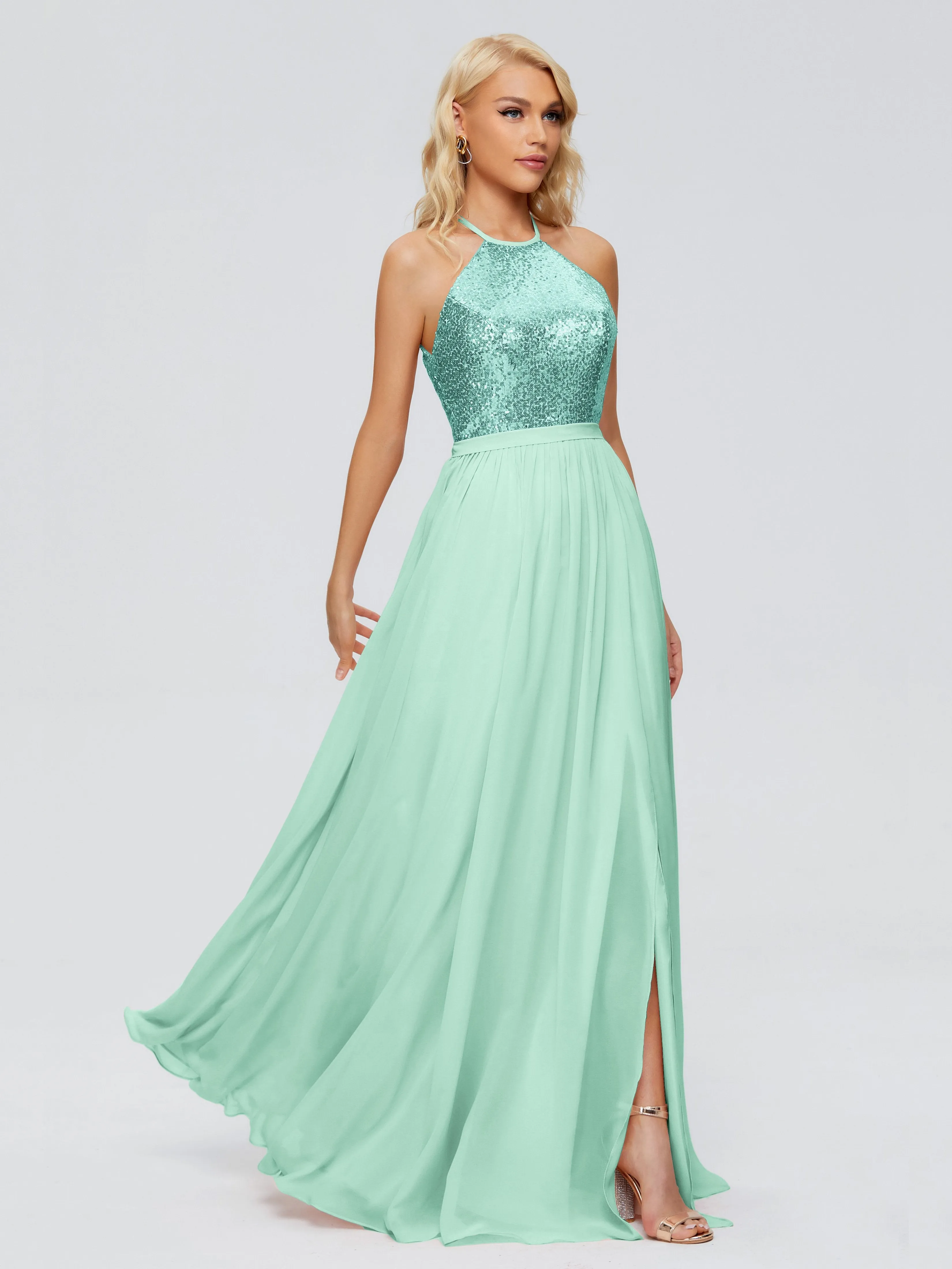 Jasmine A-line Halter Sequins Bridesmaid Dresses