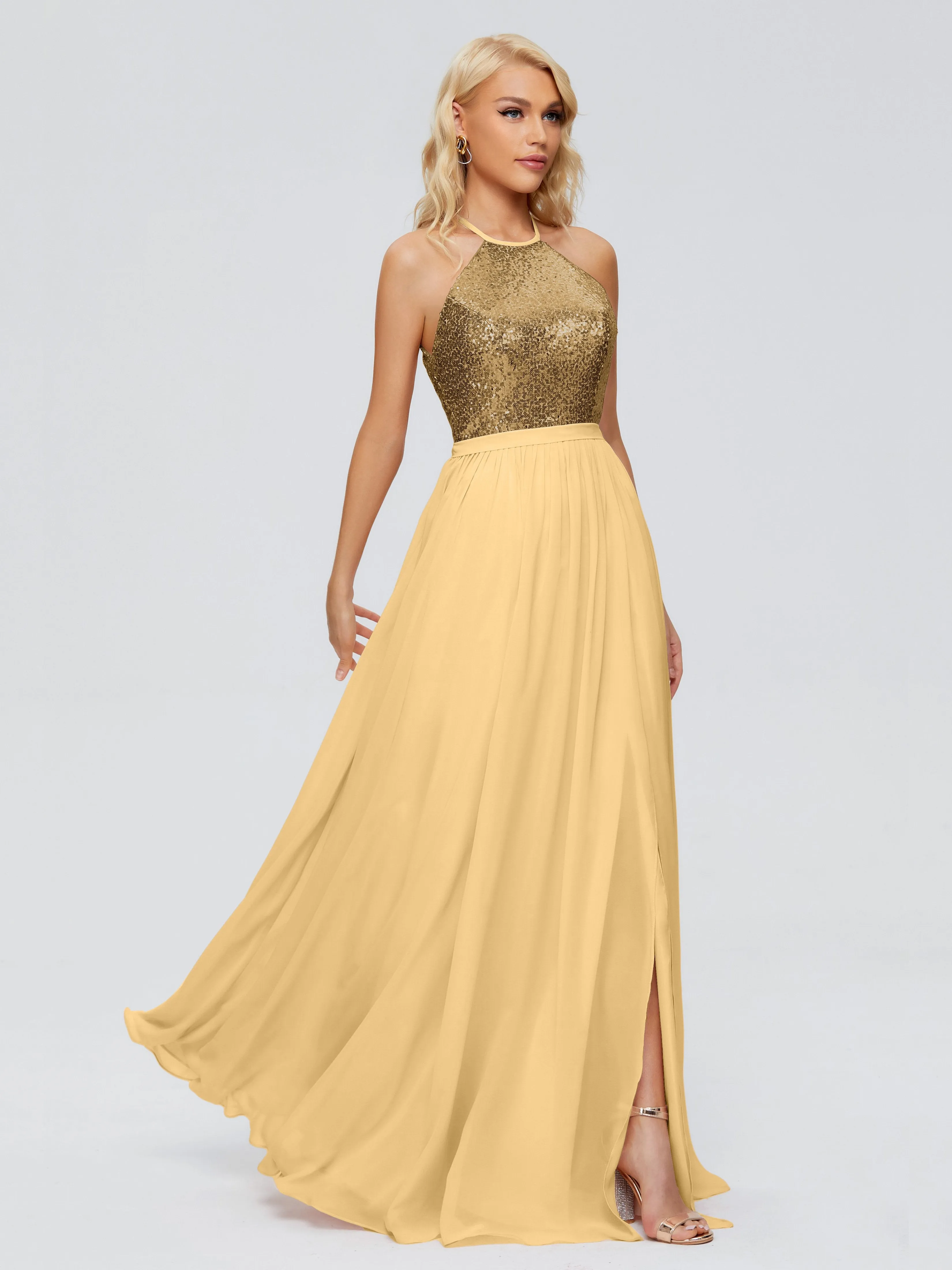 Jasmine A-line Halter Sequins Bridesmaid Dresses