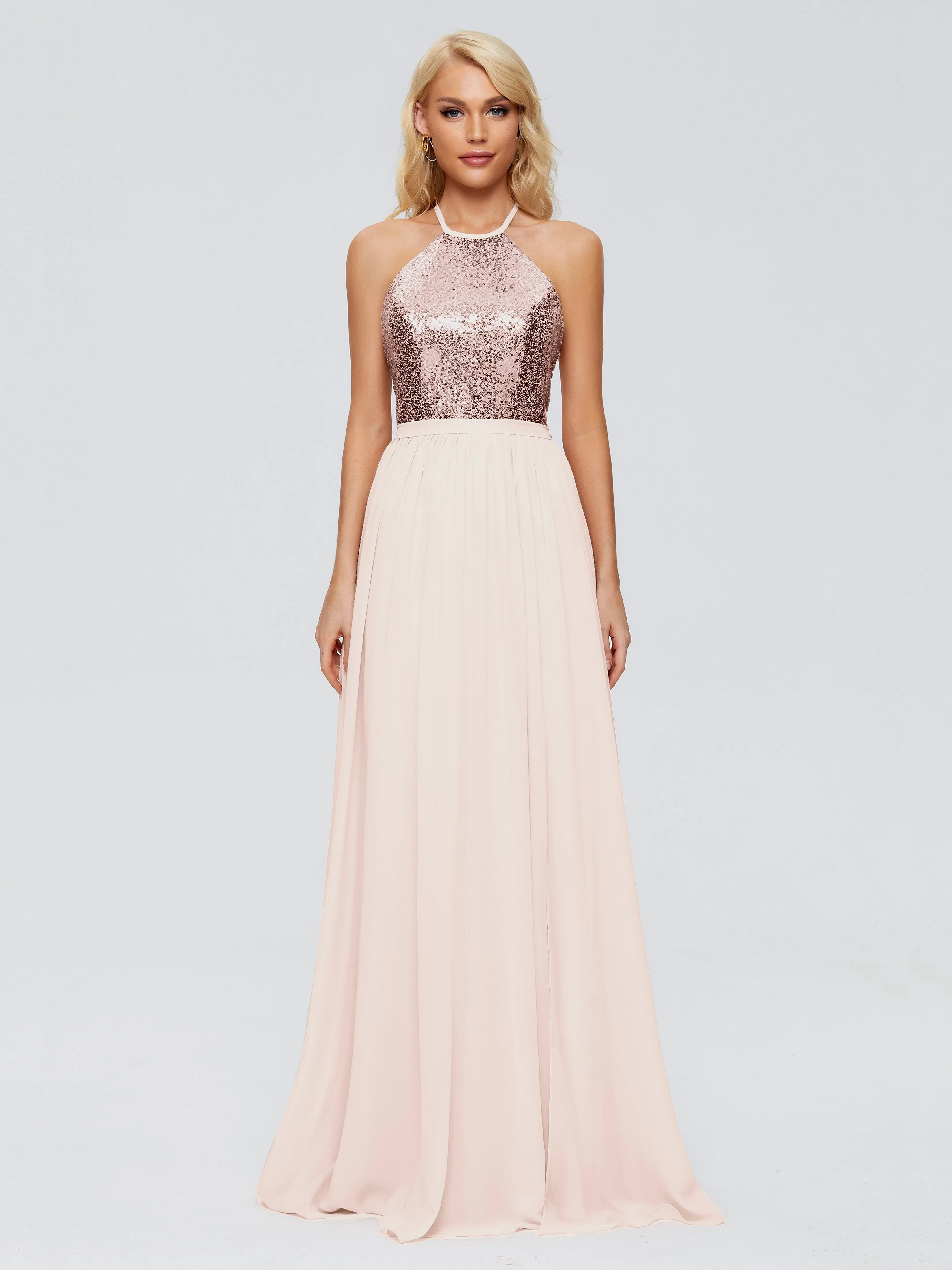 Jasmine A-line Halter Sequins Bridesmaid Dresses