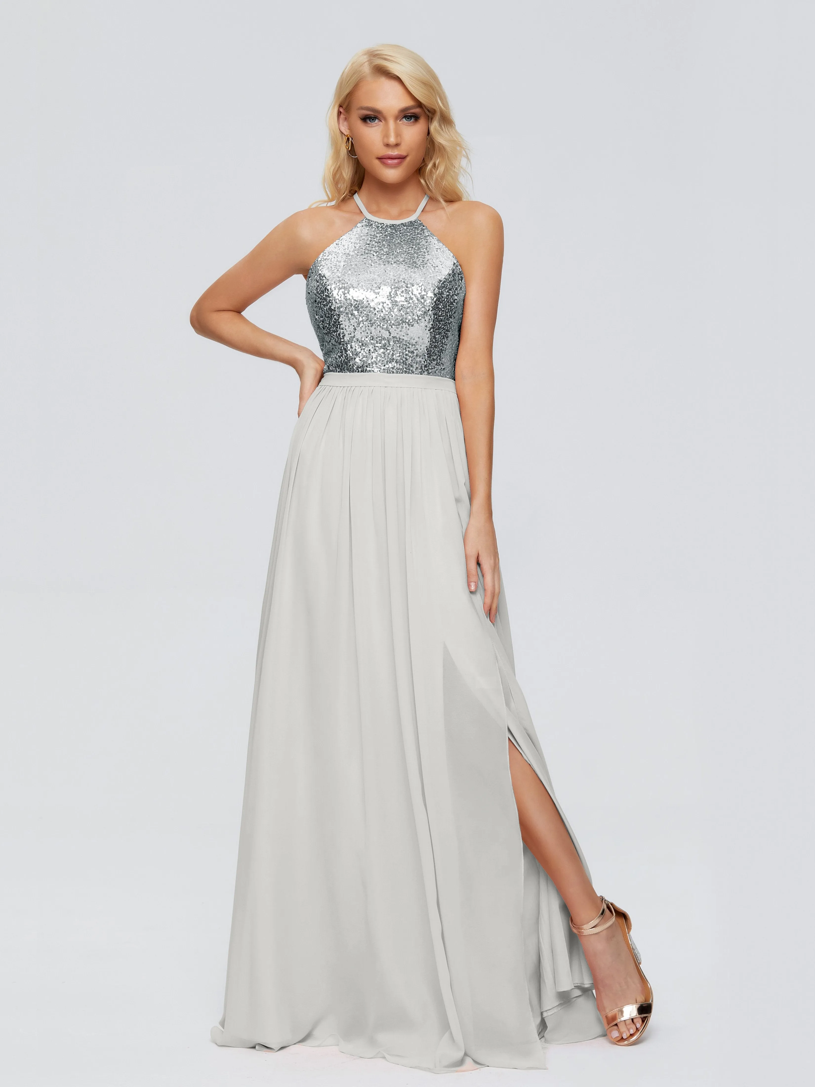 Jasmine A-line Halter Sequins Bridesmaid Dresses