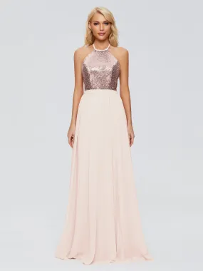 Jasmine A-line Halter Sequins Bridesmaid Dresses