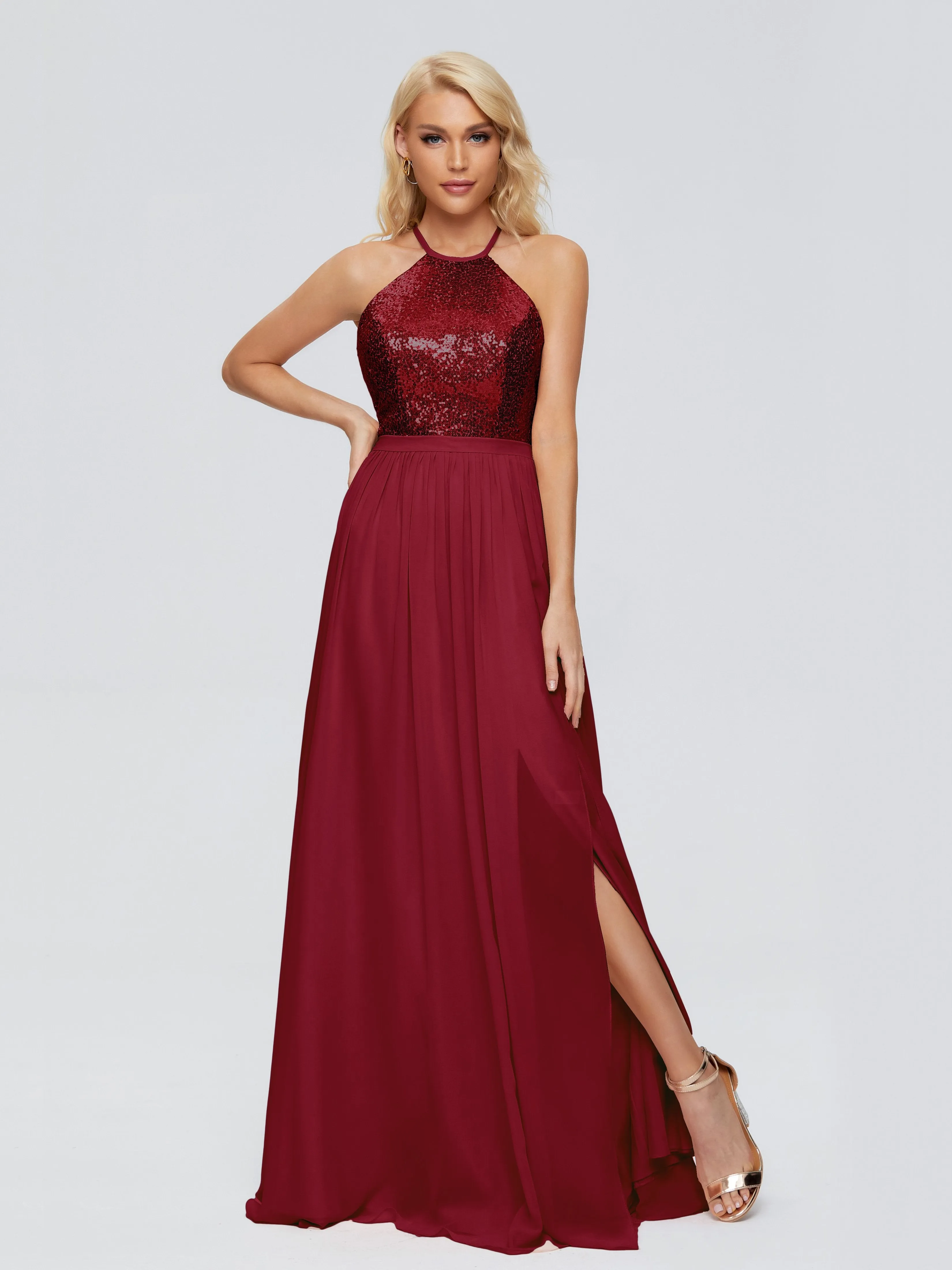 Jasmine A-line Halter Sequins Bridesmaid Dresses