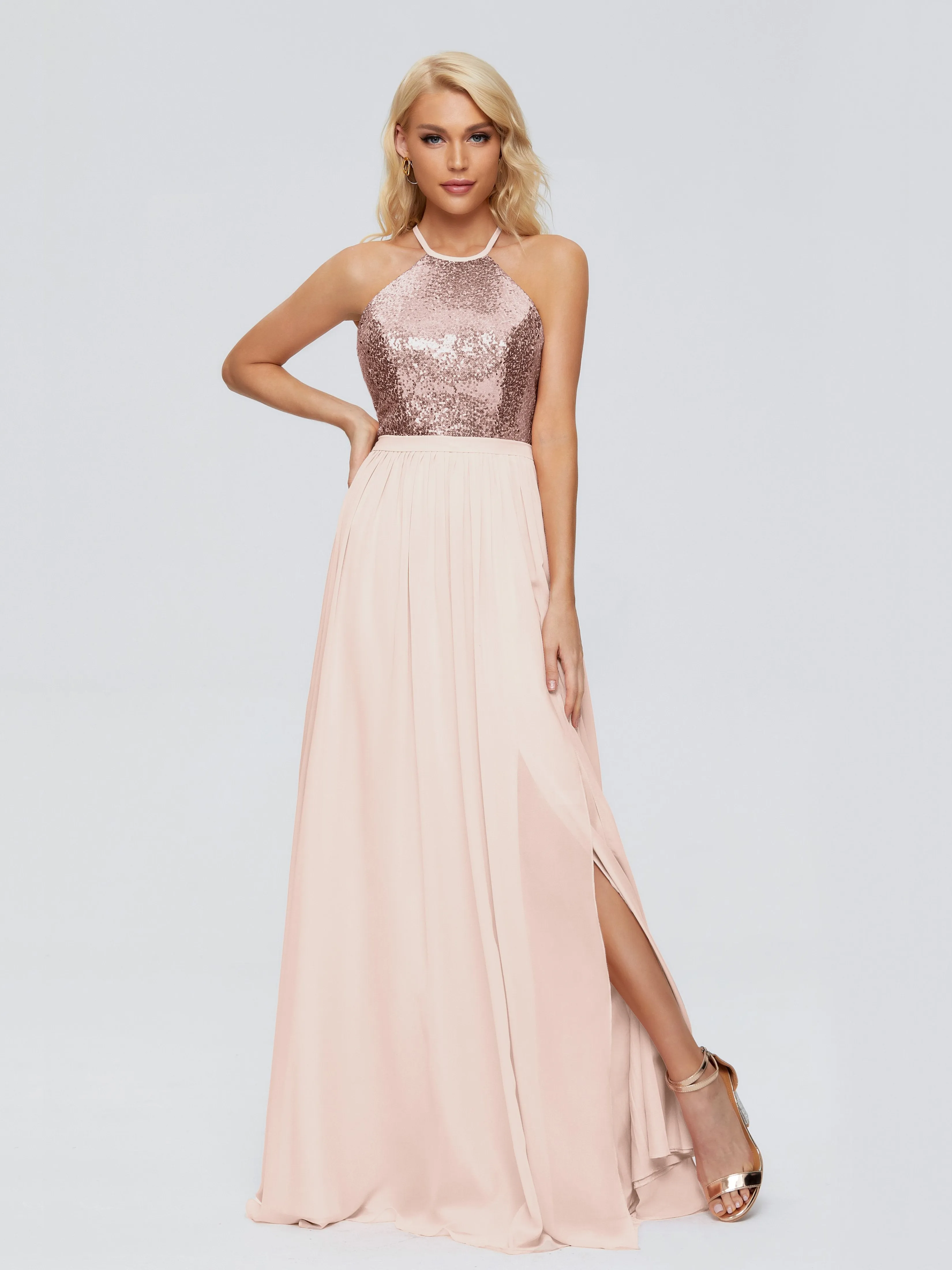 Jasmine A-line Halter Sequins Bridesmaid Dresses