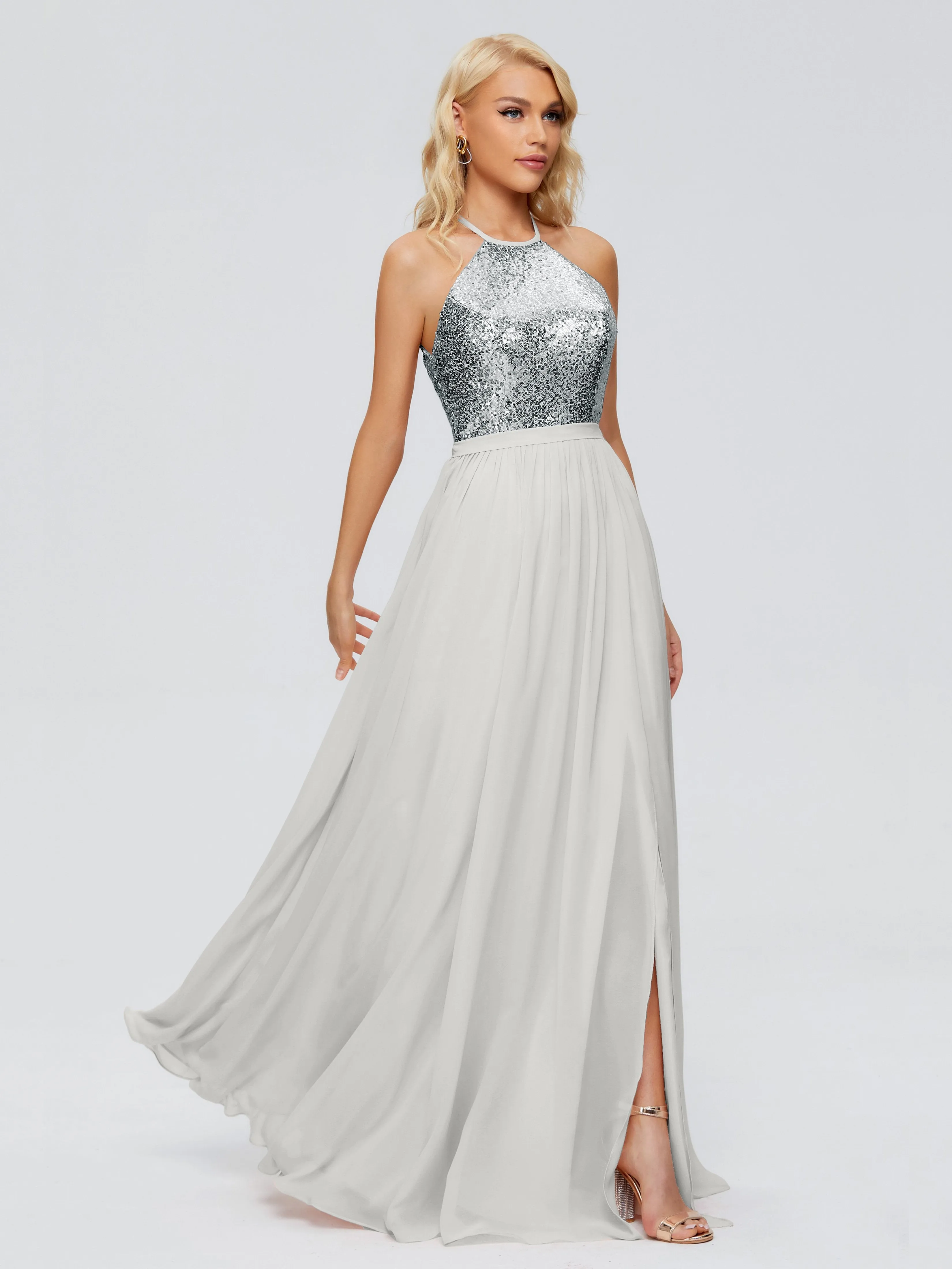 Jasmine A-line Halter Sequins Bridesmaid Dresses