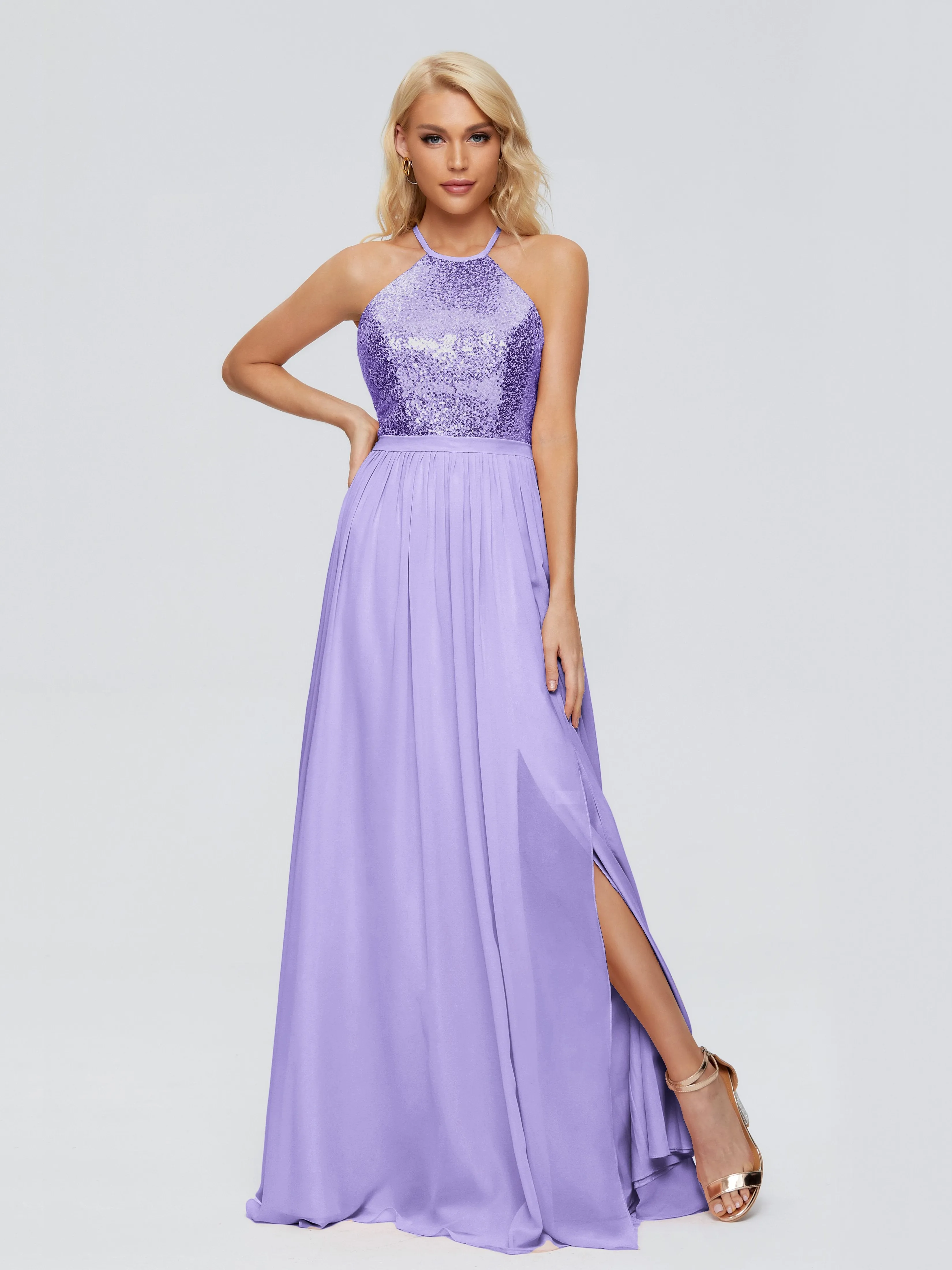 Jasmine A-line Halter Sequins Bridesmaid Dresses