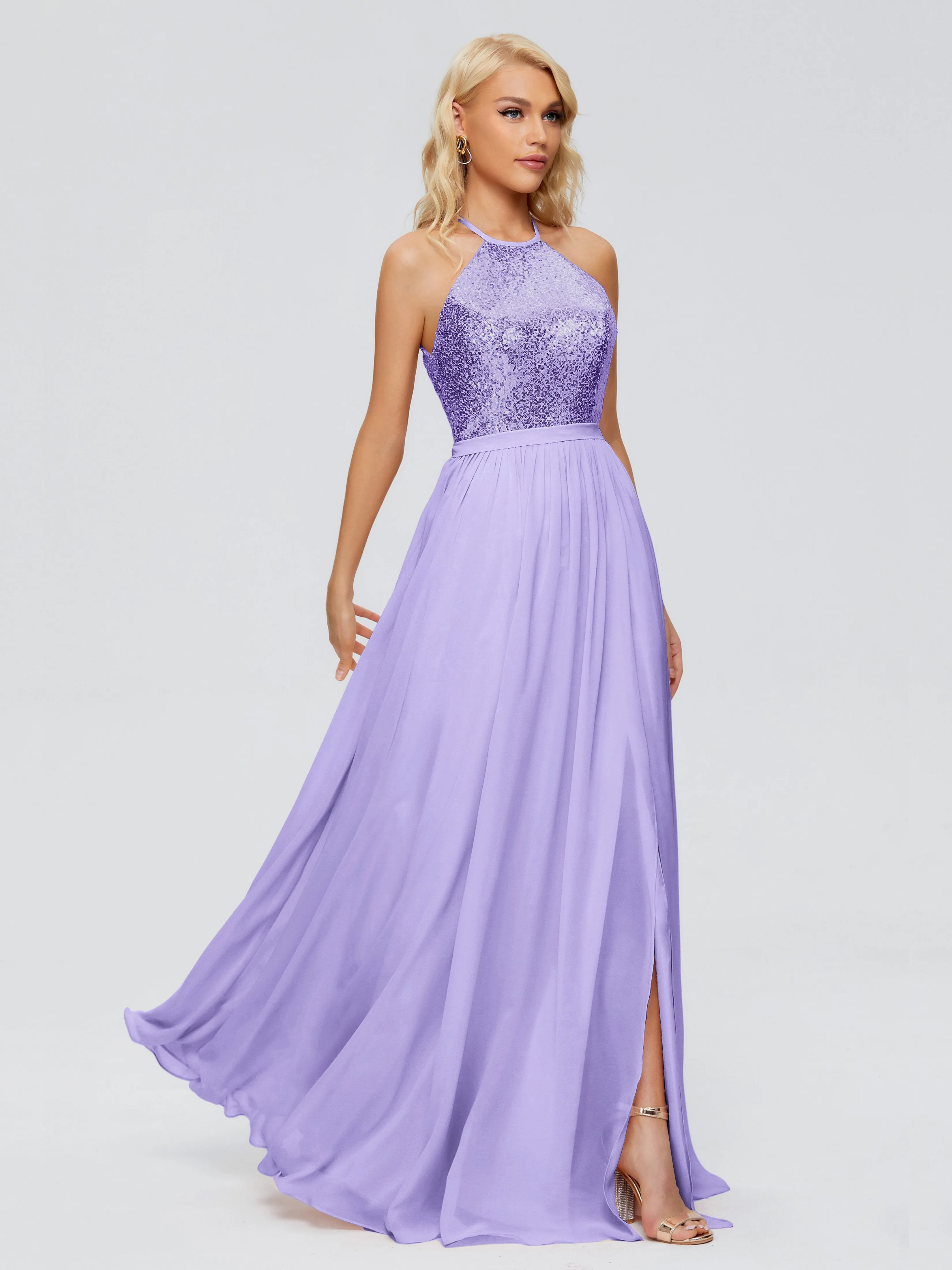 Jasmine A-line Halter Sequins Bridesmaid Dresses