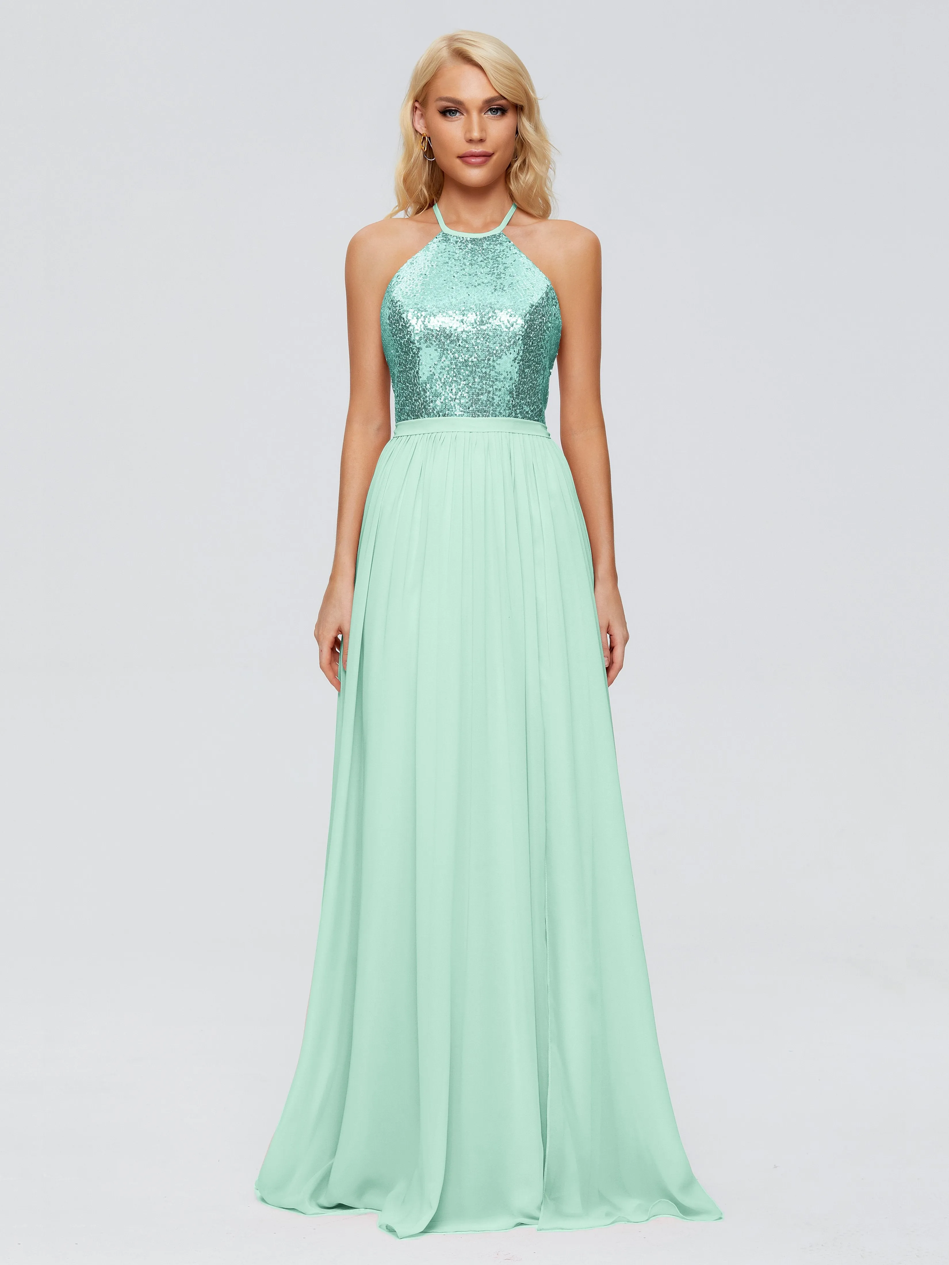 Jasmine A-line Halter Sequins Bridesmaid Dresses