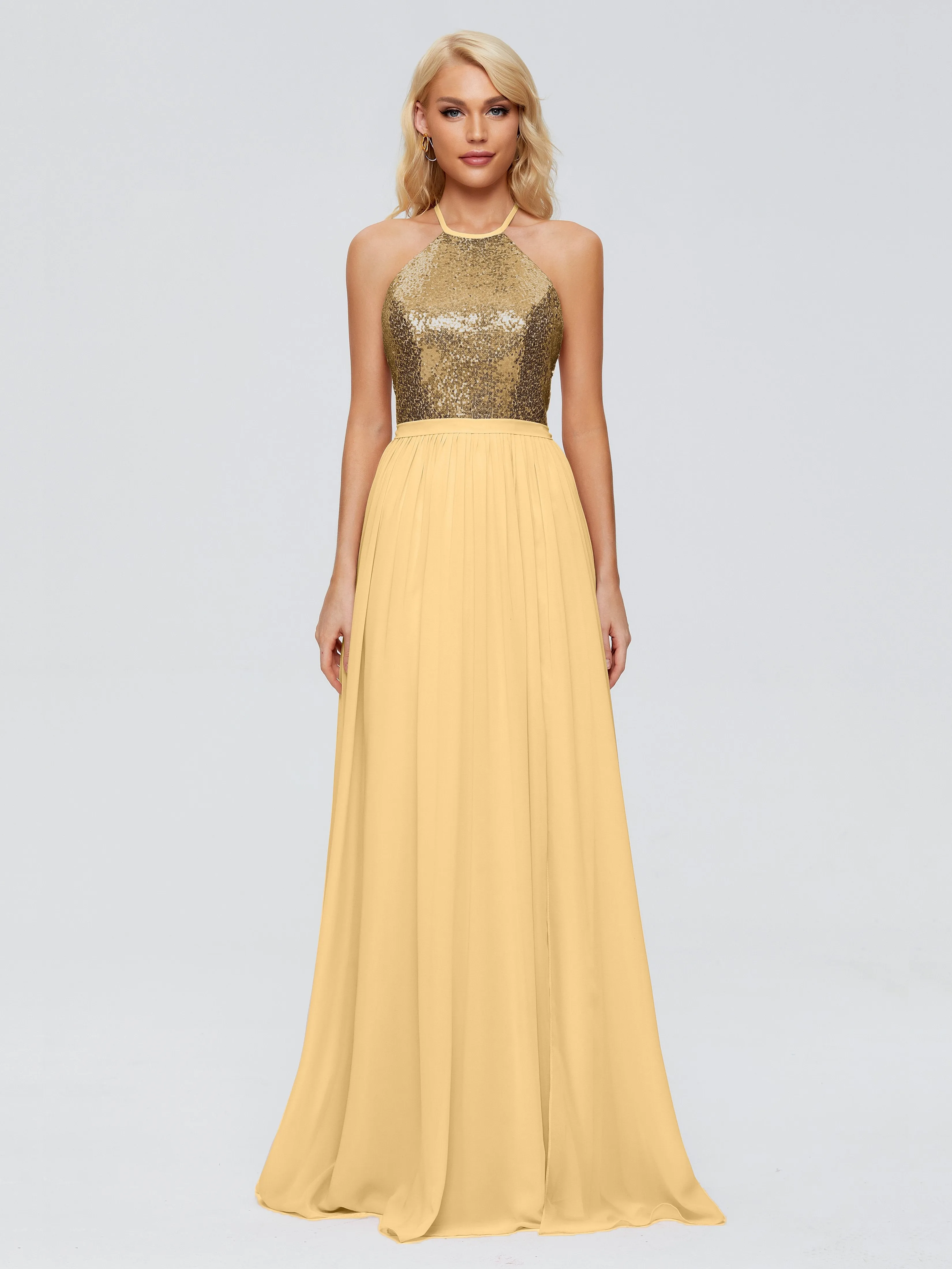 Jasmine A-line Halter Sequins Bridesmaid Dresses