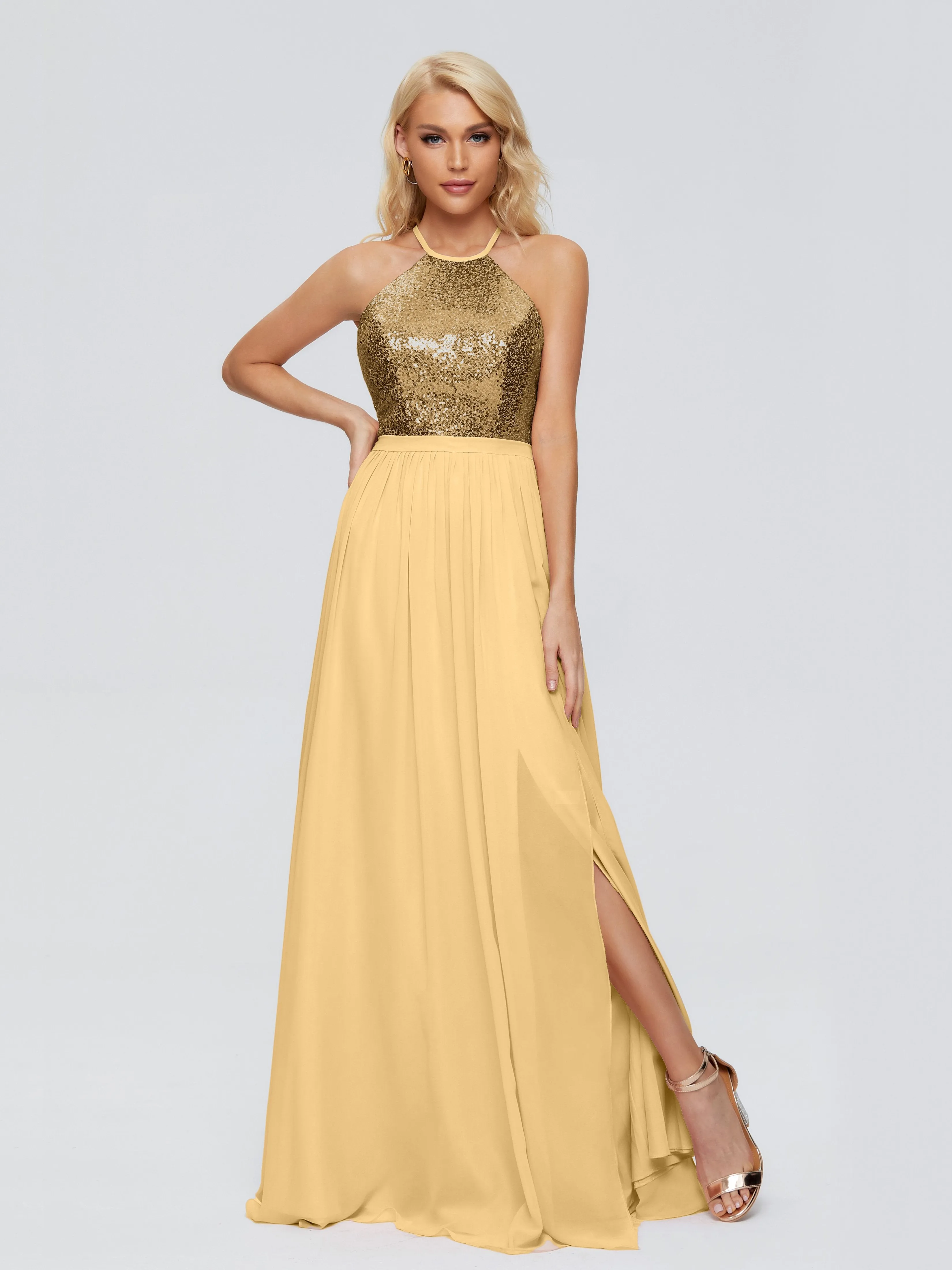 Jasmine A-line Halter Sequins Bridesmaid Dresses