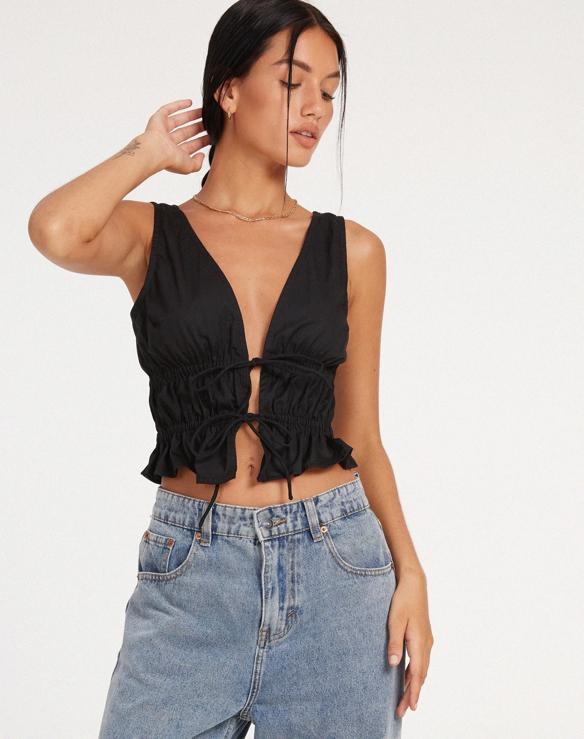 Kayson Crop Top in Poplin Black