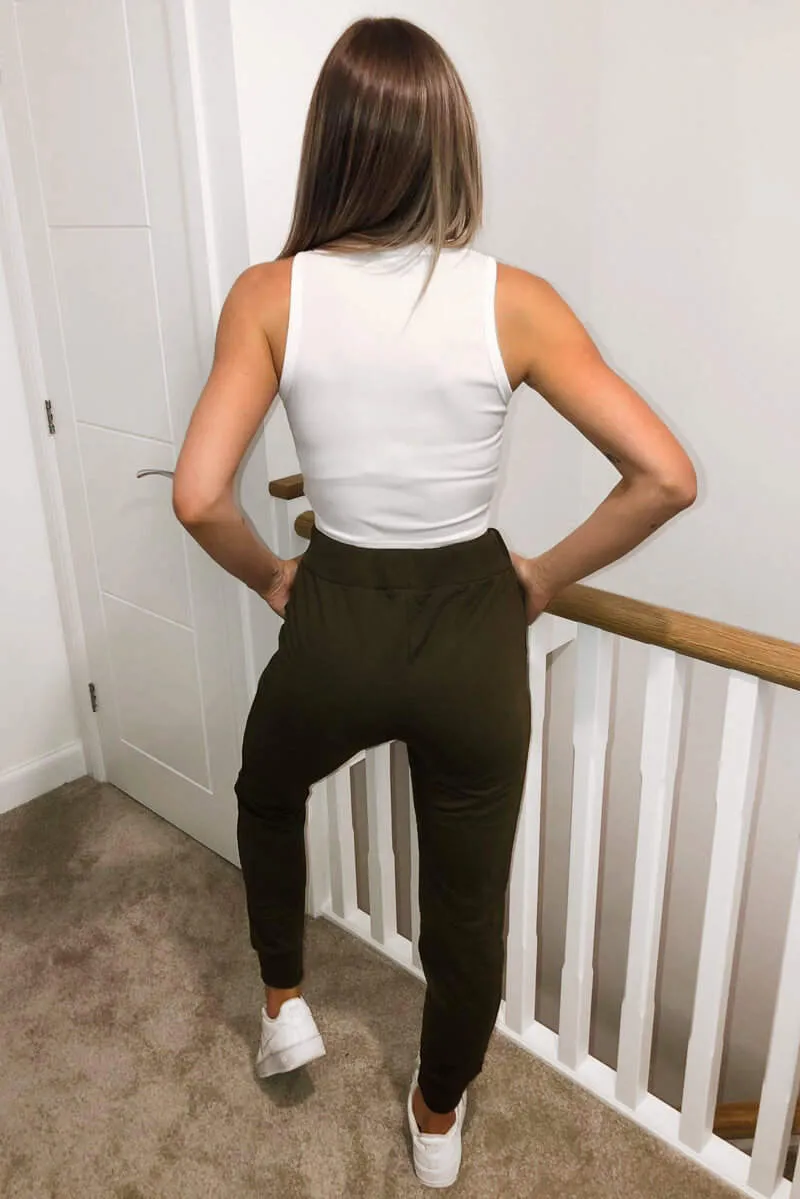 Khaki Basic Drawstring Joggers