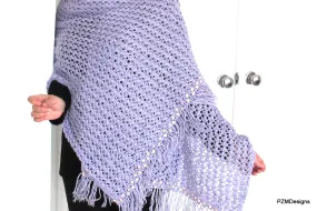 Large Hand Knit Lilac Shawl with Sequins