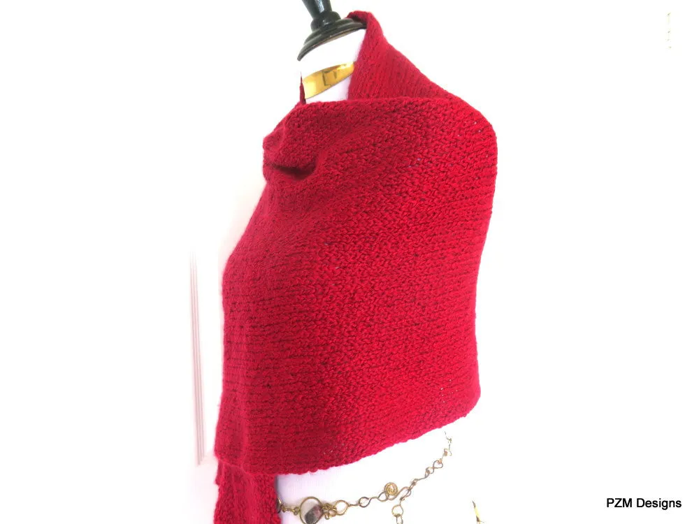 Large Red Knit Shawl, Evening Wrap Gift For Her