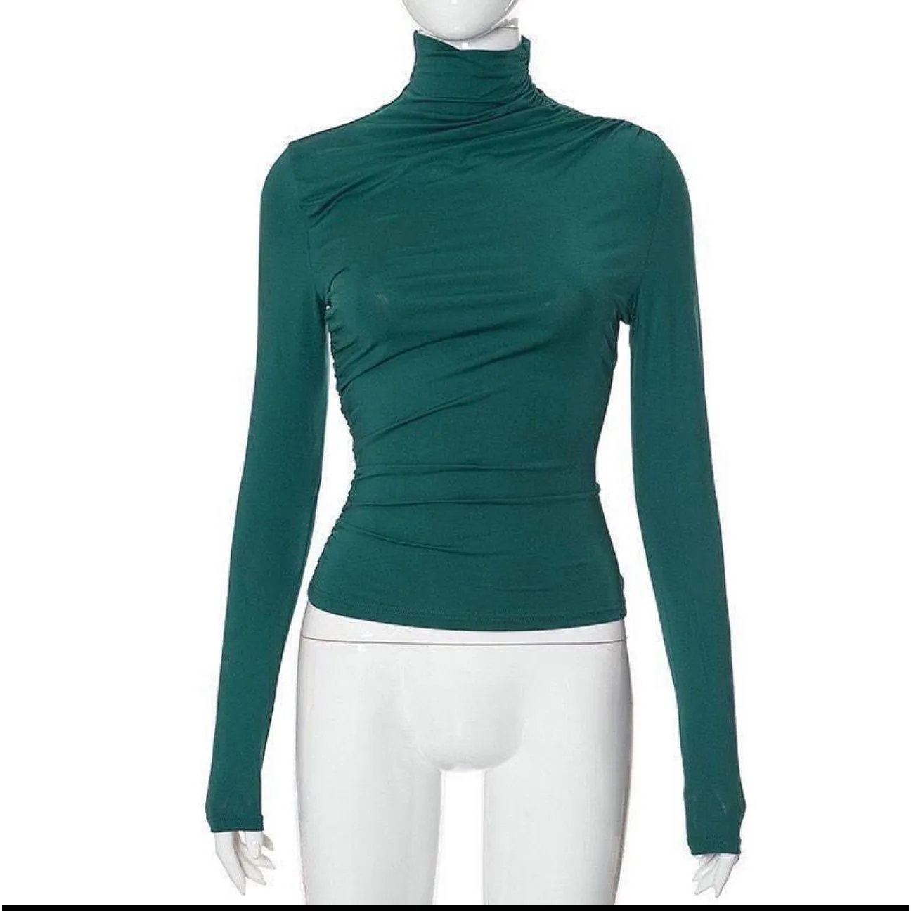 Long Sleeve Round Neck Ruched Top