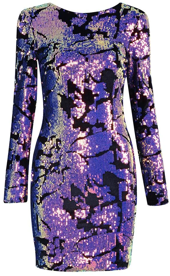 Long-Sleeve Sequin-Embellished Mini-Dress