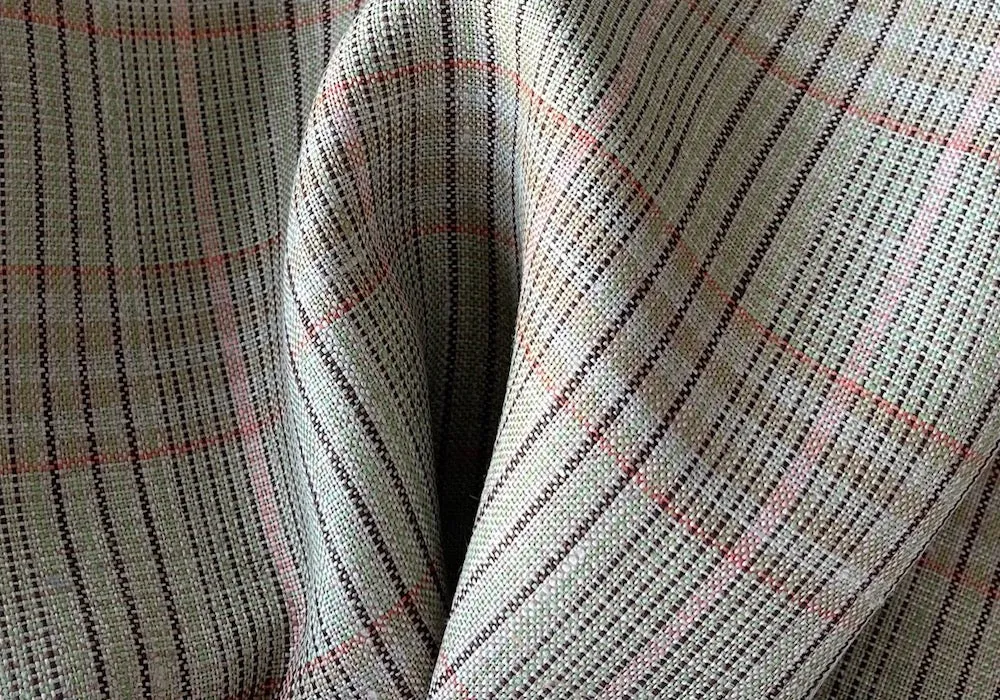 Mid-Weight Pistachio & Pale Salmon Plaid Linen (Made in Poland)