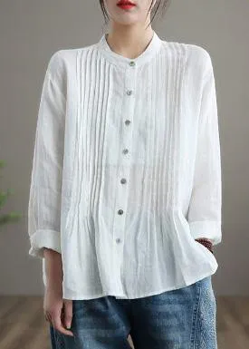 Organic Blue Spring Linen Shirt Tunics Casual Cotton Blouse