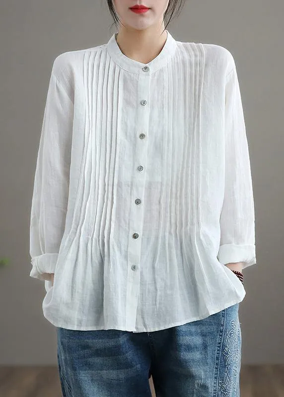 Organic Blue Spring Linen Shirt Tunics Casual Cotton Blouse