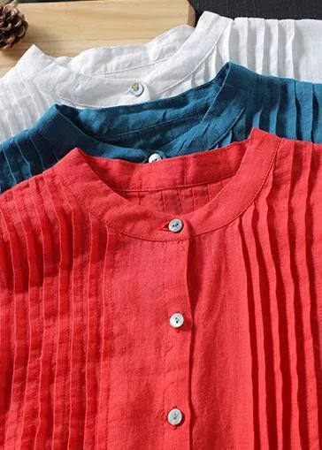 Organic Blue Spring Linen Shirt Tunics Casual Cotton Blouse