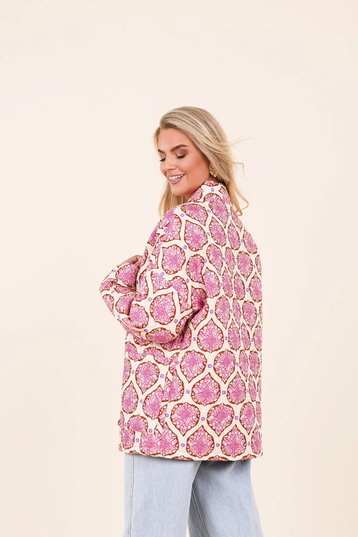 Oversized jas met print roze - Daimy