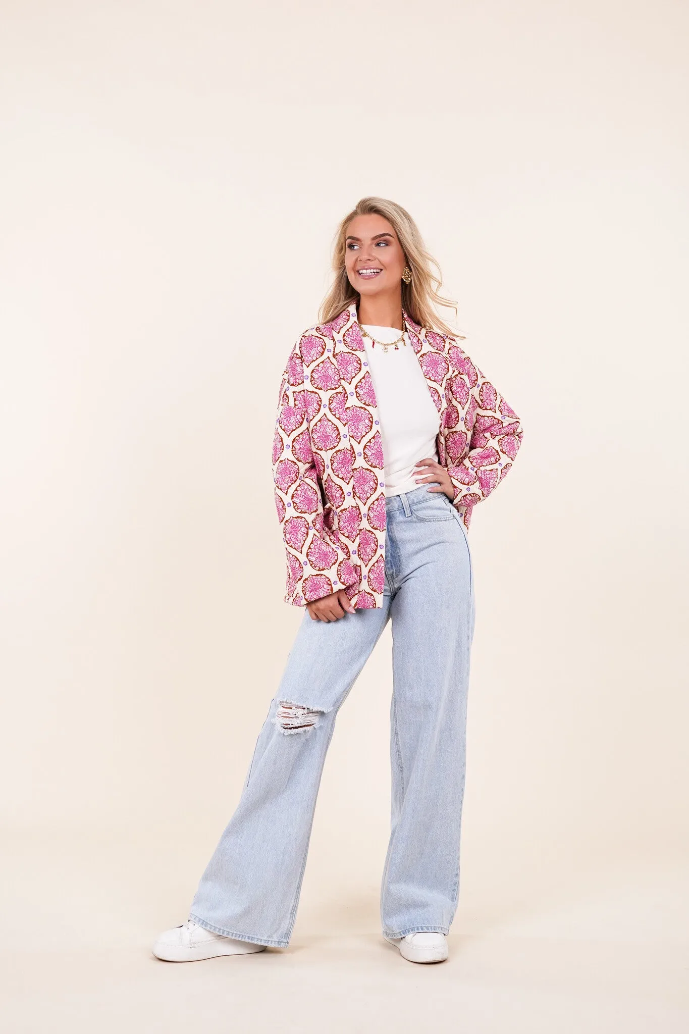 Oversized jas met print roze - Daimy