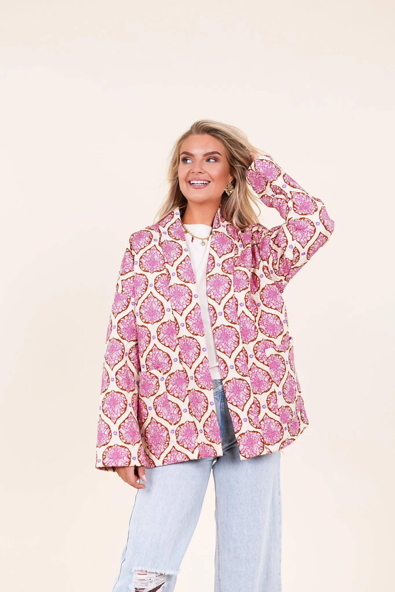 Oversized jas met print roze - Daimy