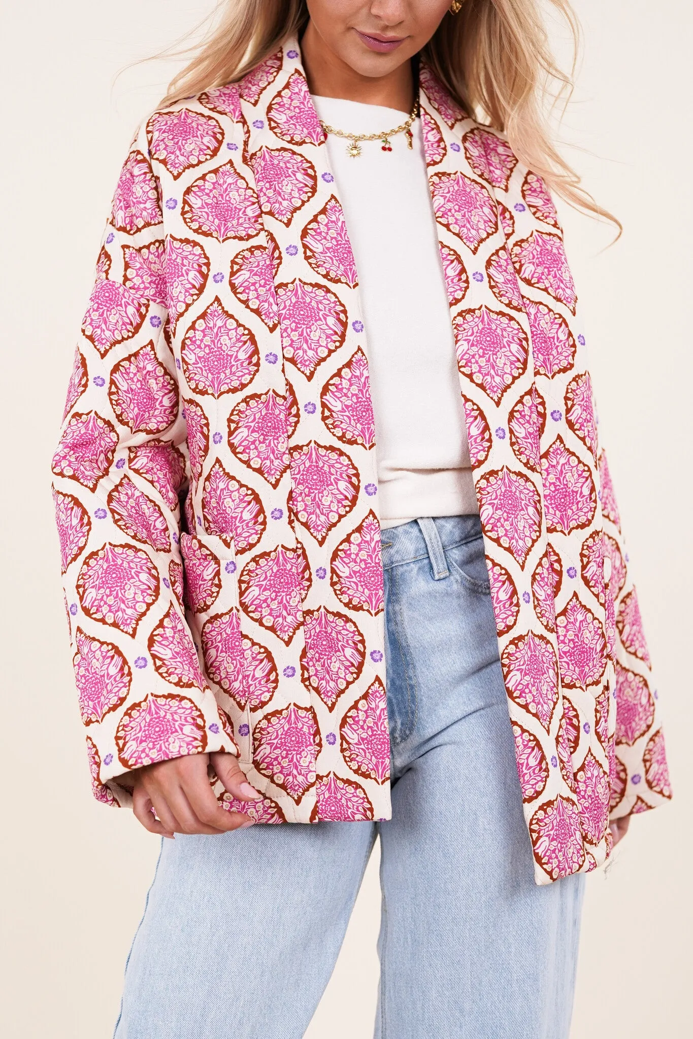 Oversized jas met print roze - Daimy