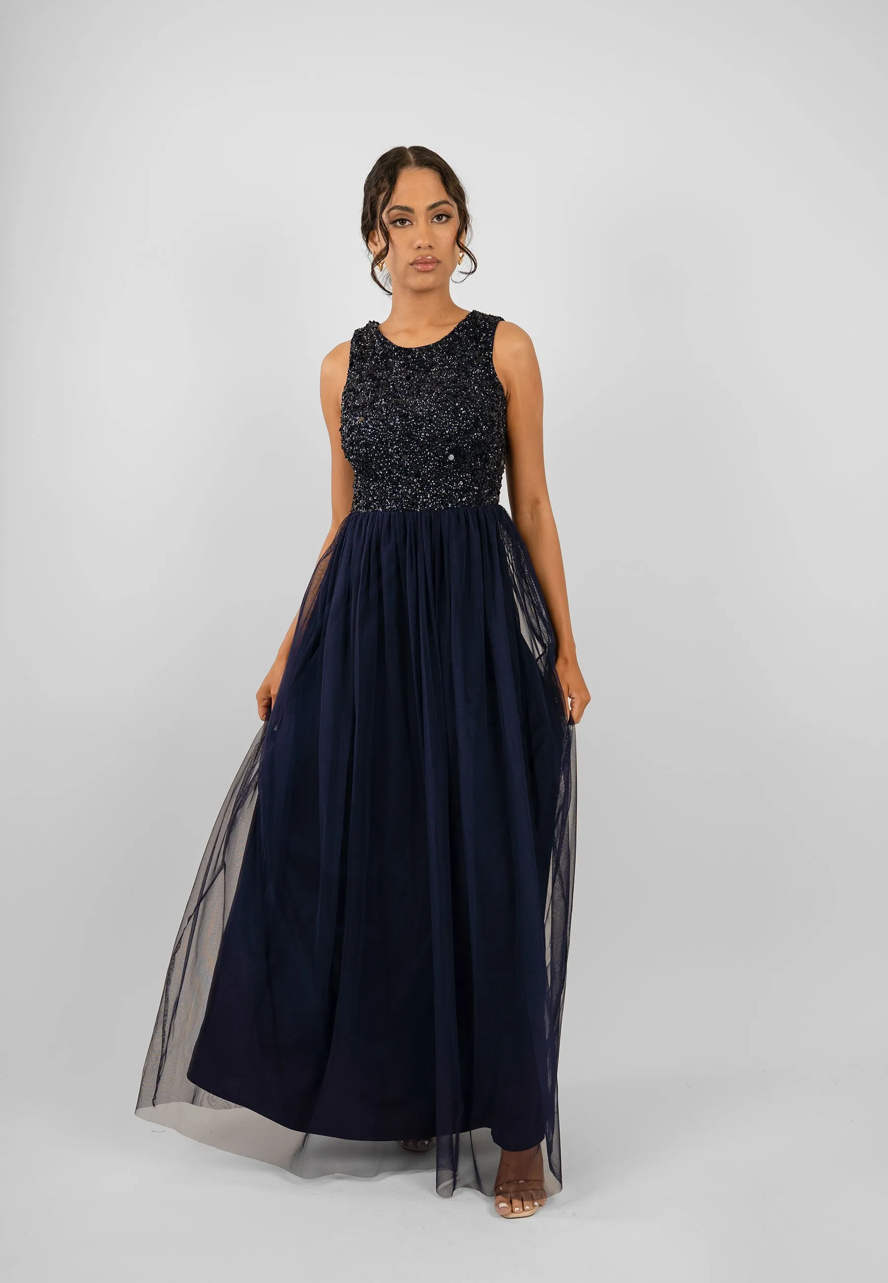 Picasso Navy Blue Embellished Bridesmaid Dress