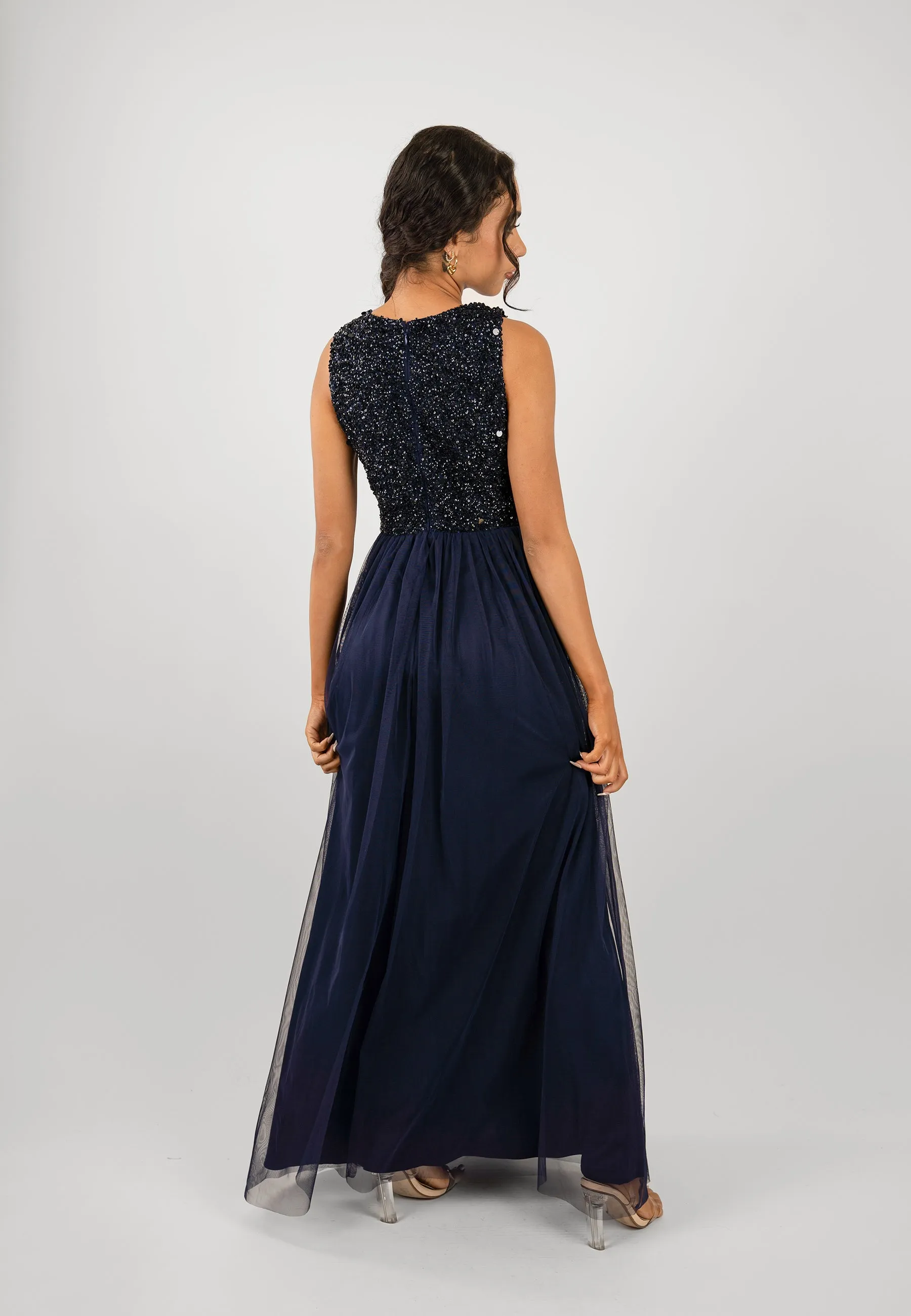 Picasso Navy Blue Embellished Bridesmaid Dress