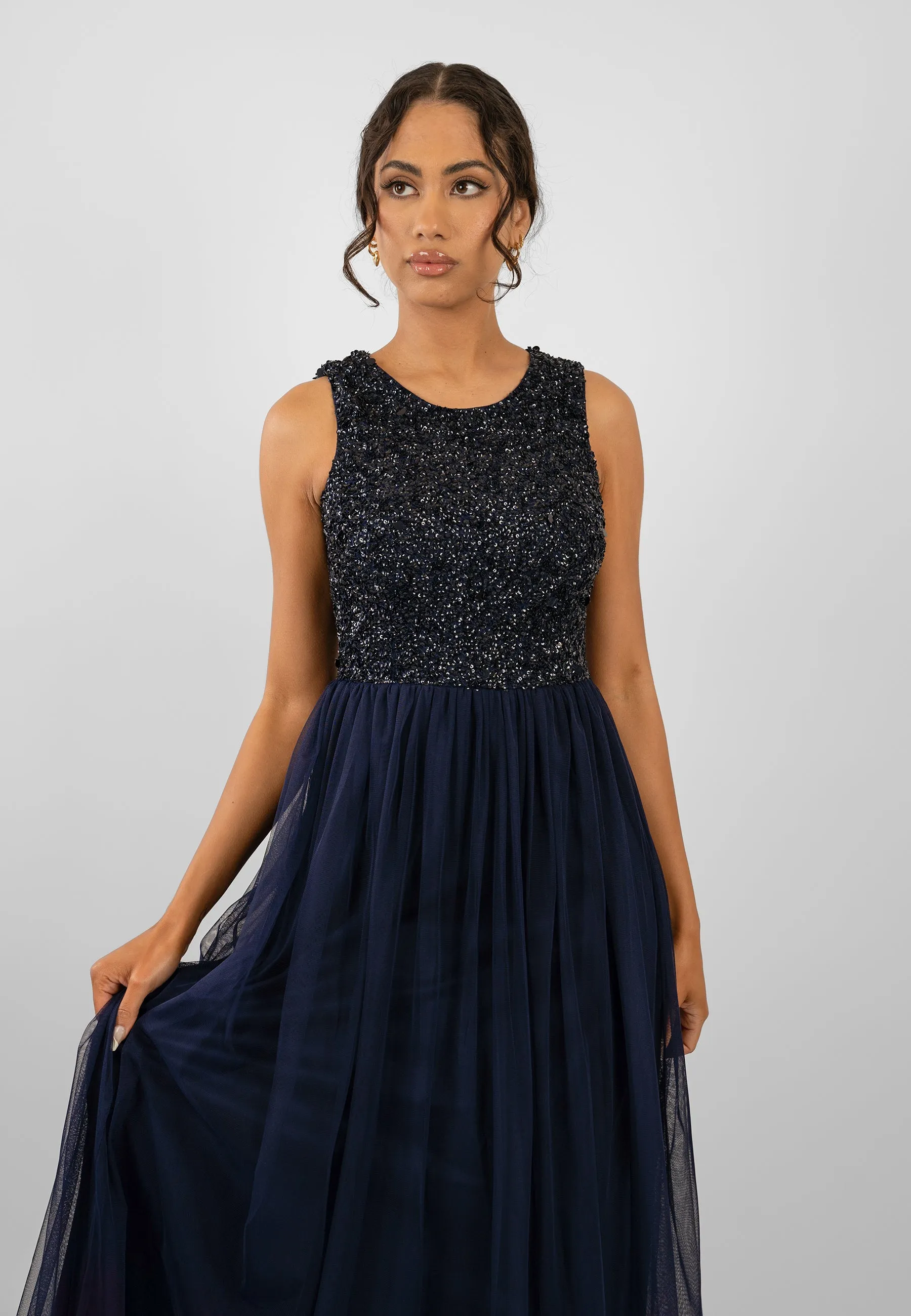 Picasso Navy Blue Embellished Bridesmaid Dress