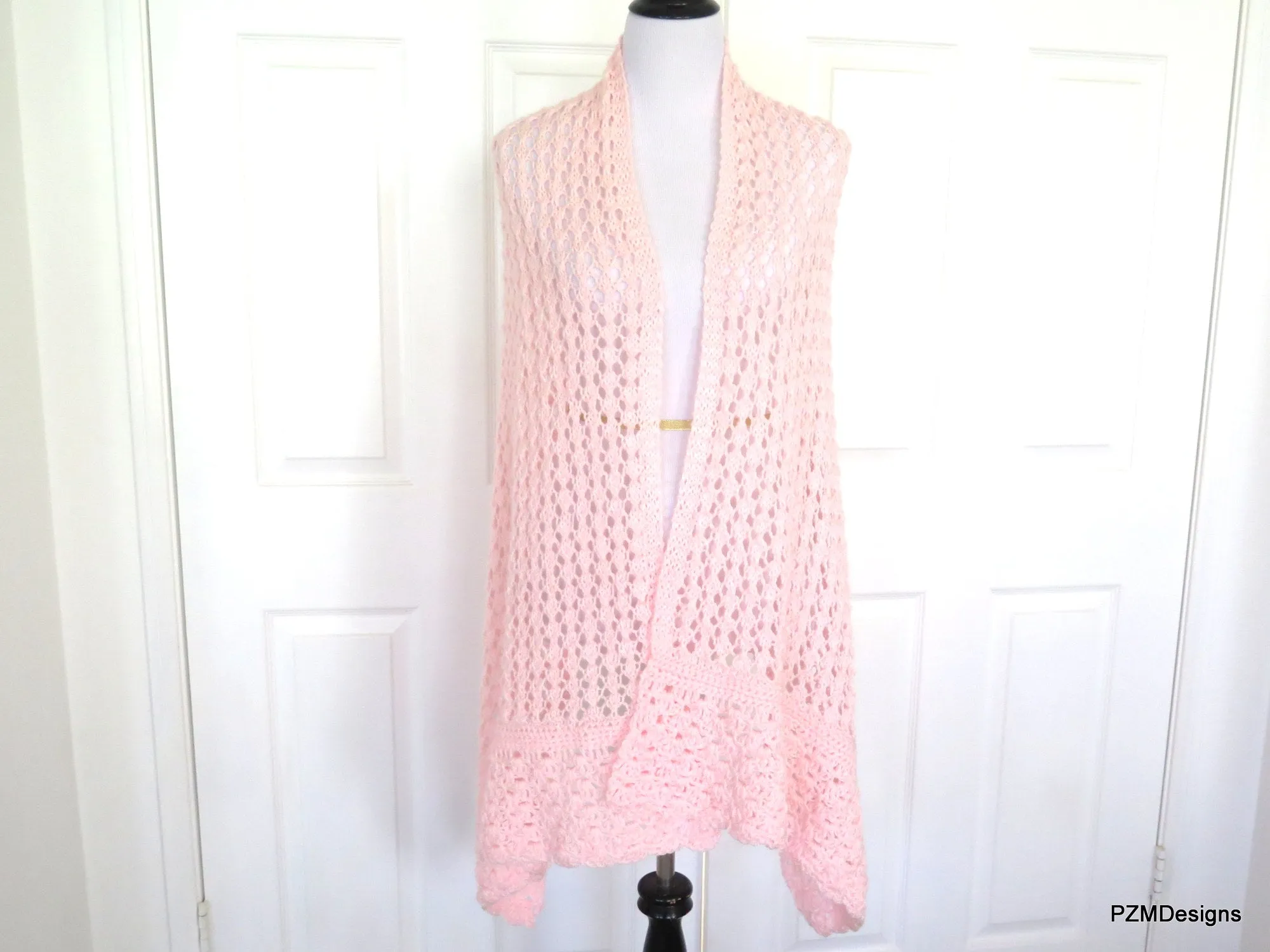 Pink Knit Lace Shawl, Bridal Shawl, Prayer Shawl