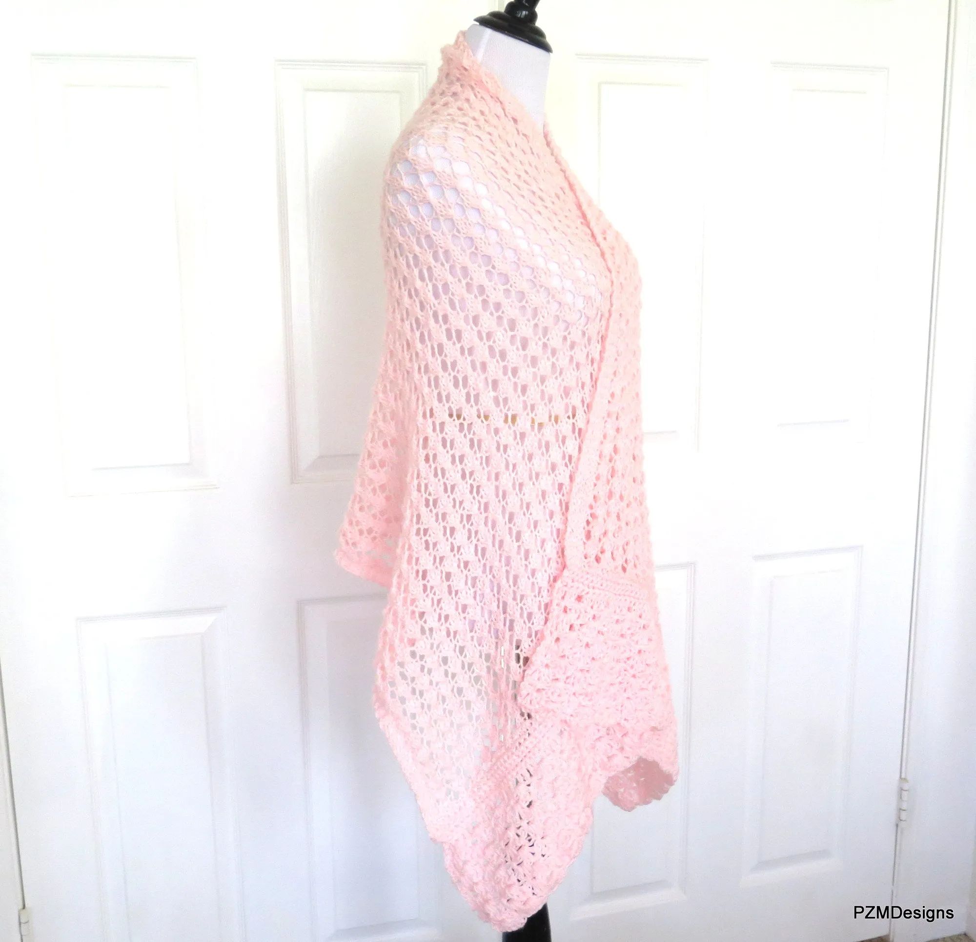 Pink Knit Lace Shawl, Bridal Shawl, Prayer Shawl