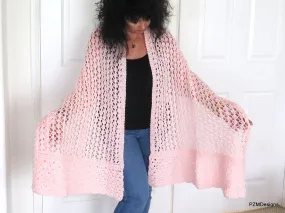 Pink Knit Lace Shawl, Bridal Shawl, Prayer Shawl