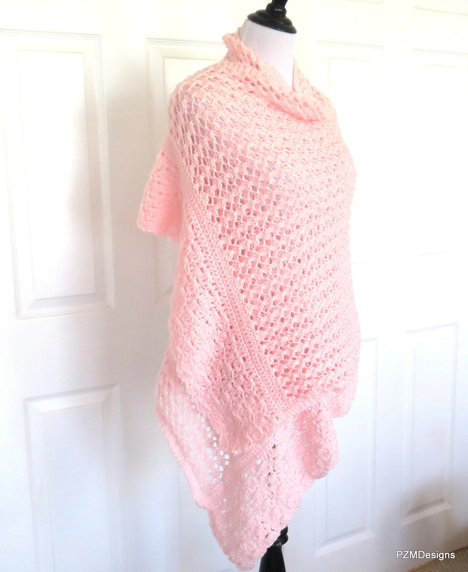 Pink Knit Lace Shawl, Bridal Shawl, Prayer Shawl