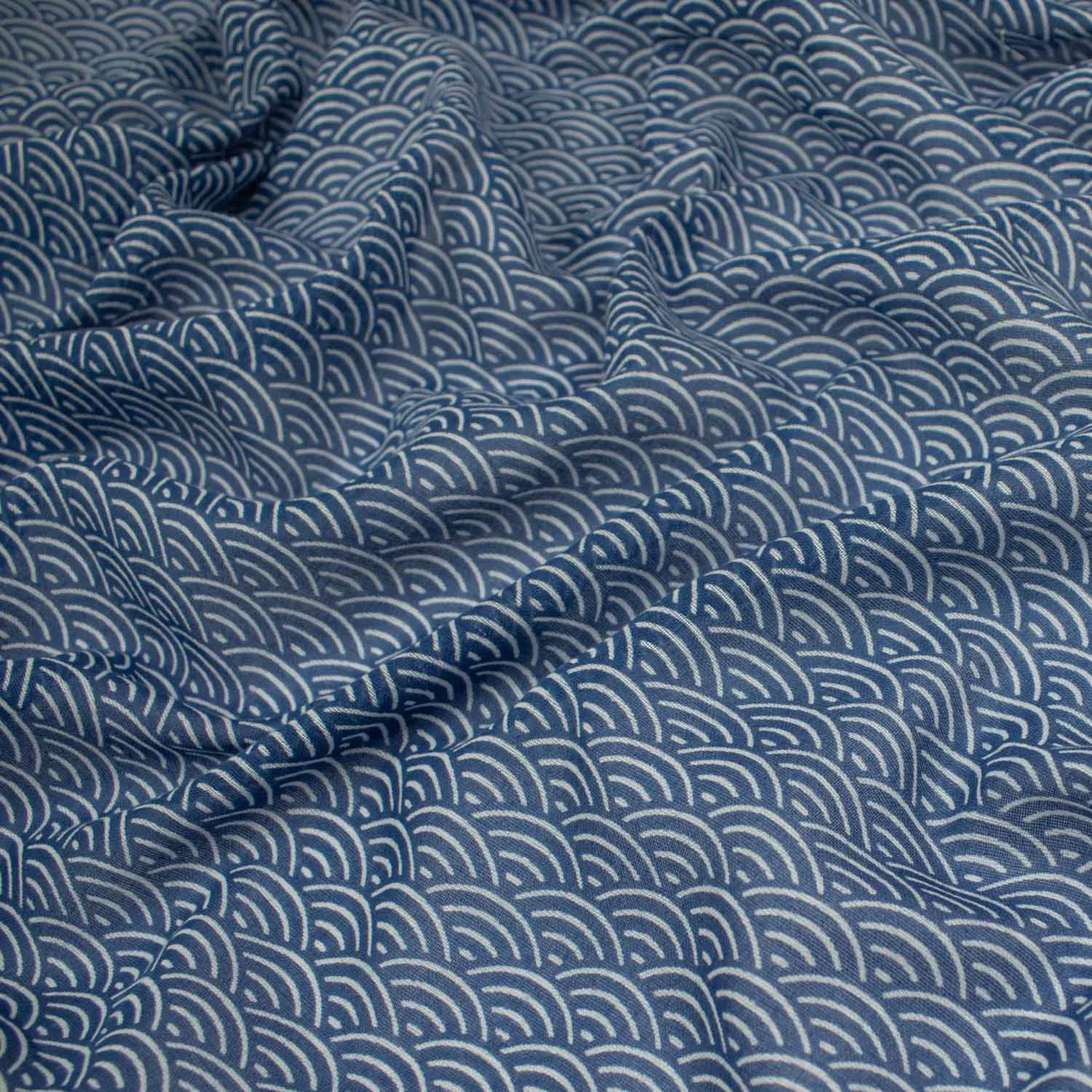 Printed Cotton Voile Design-4 Japanese White Waves on Navy