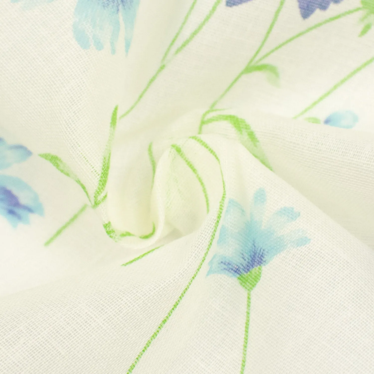 Printed Cotton Voile Design-66 Purple & Blue Flowers on Cream