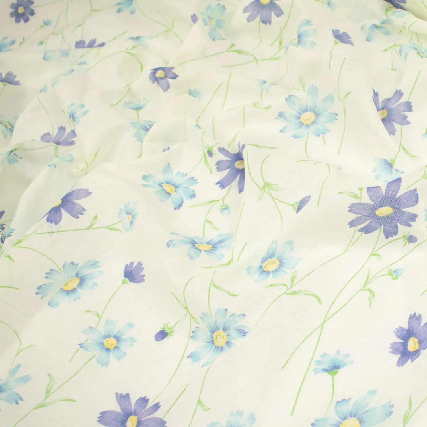 Printed Cotton Voile Design-66 Purple & Blue Flowers on Cream