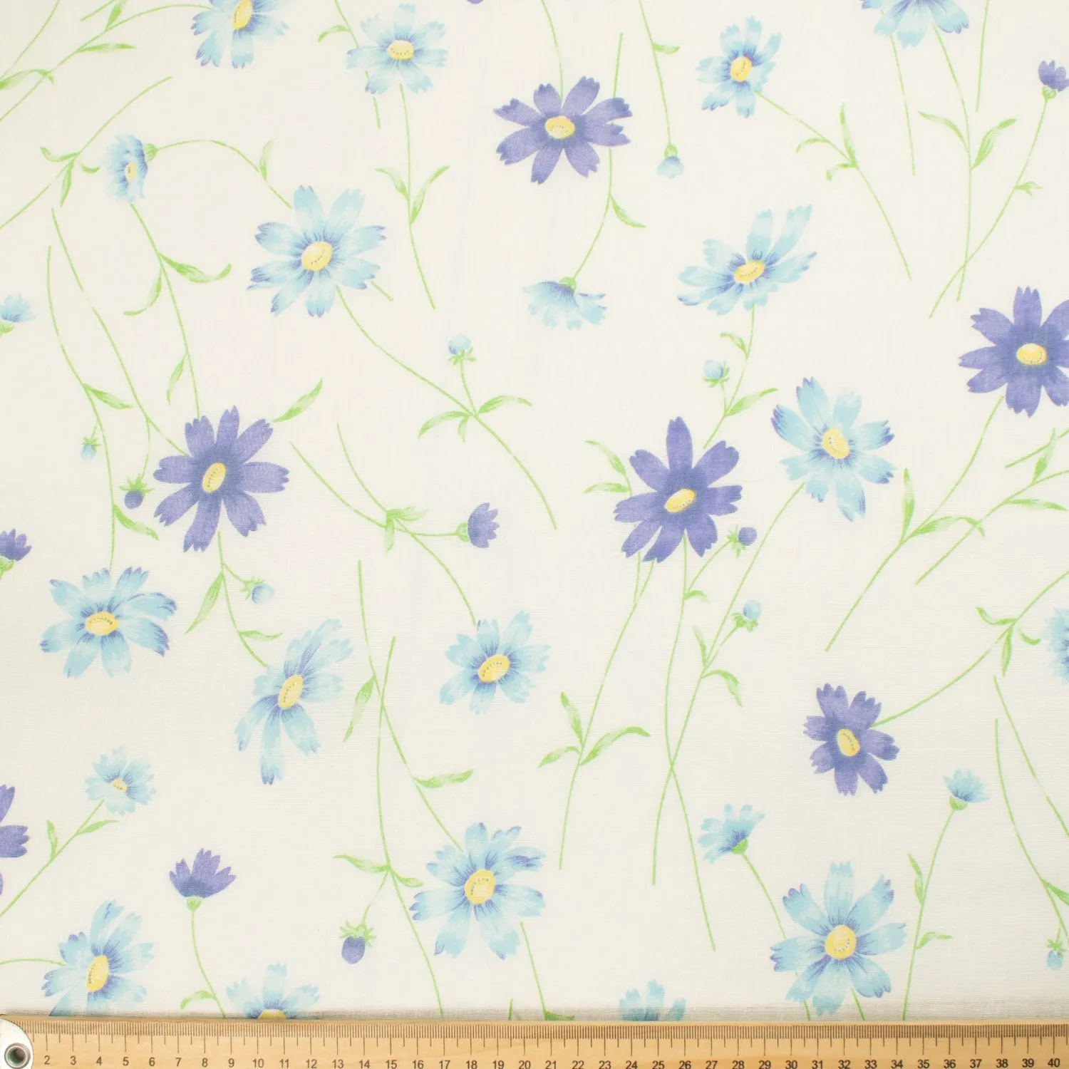 Printed Cotton Voile Design-66 Purple & Blue Flowers on Cream