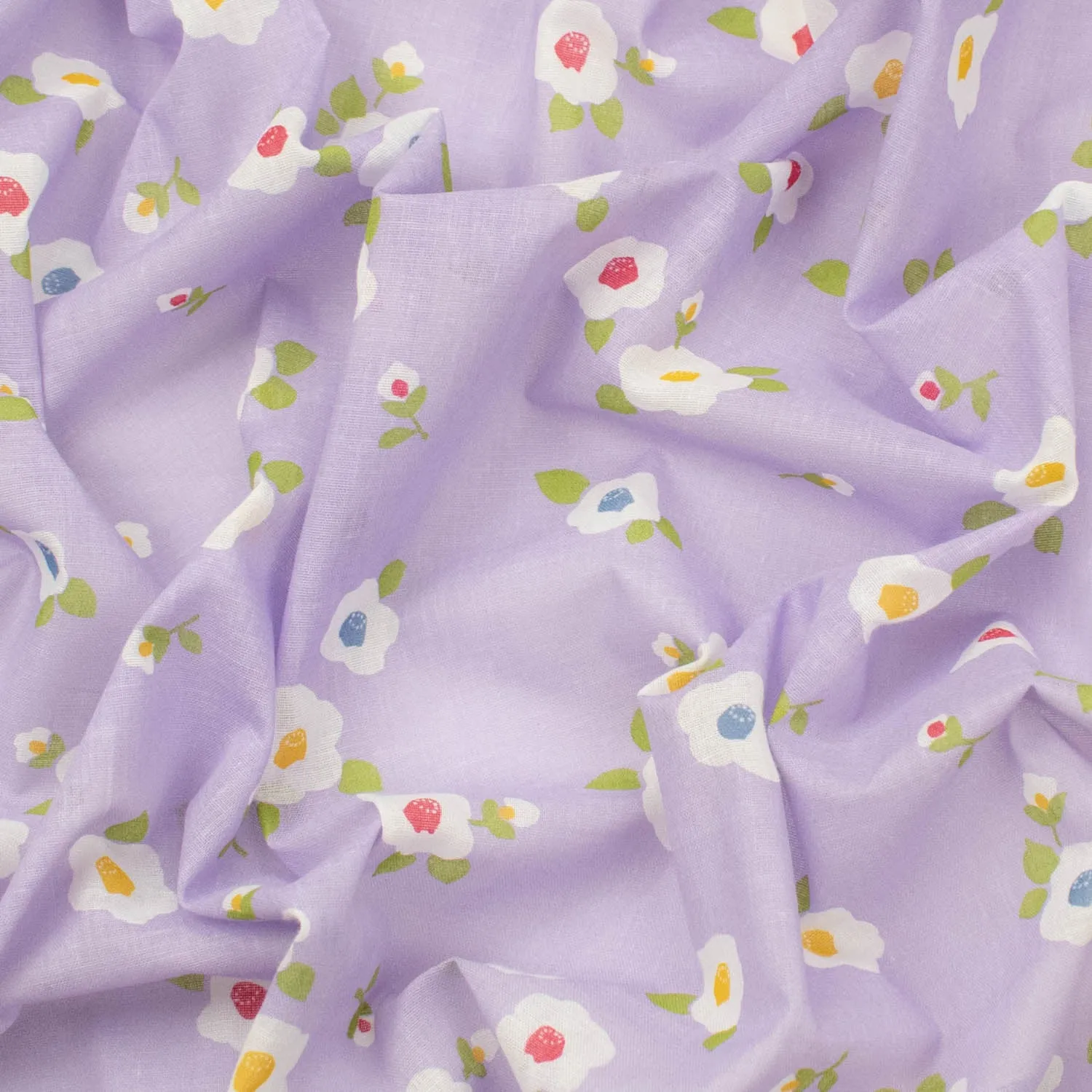 Printed Cotton Voile Design-81 White Flowers on Purple