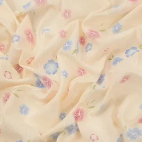 Printed Cotton Voile Design-89 Blue & Pink Flowers on Peach